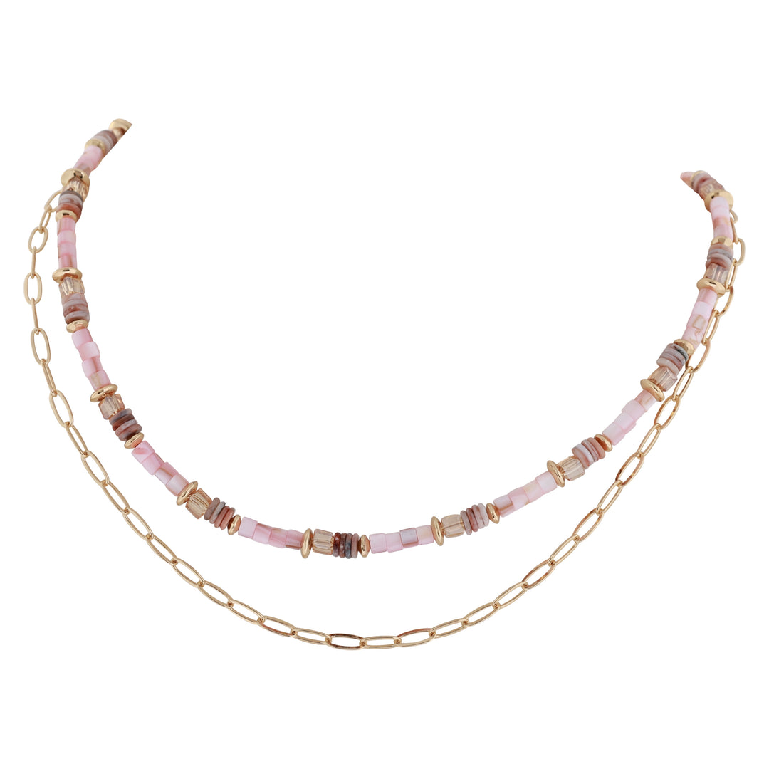 Merx Double Necklace 06-14356-1 Pink/Gold