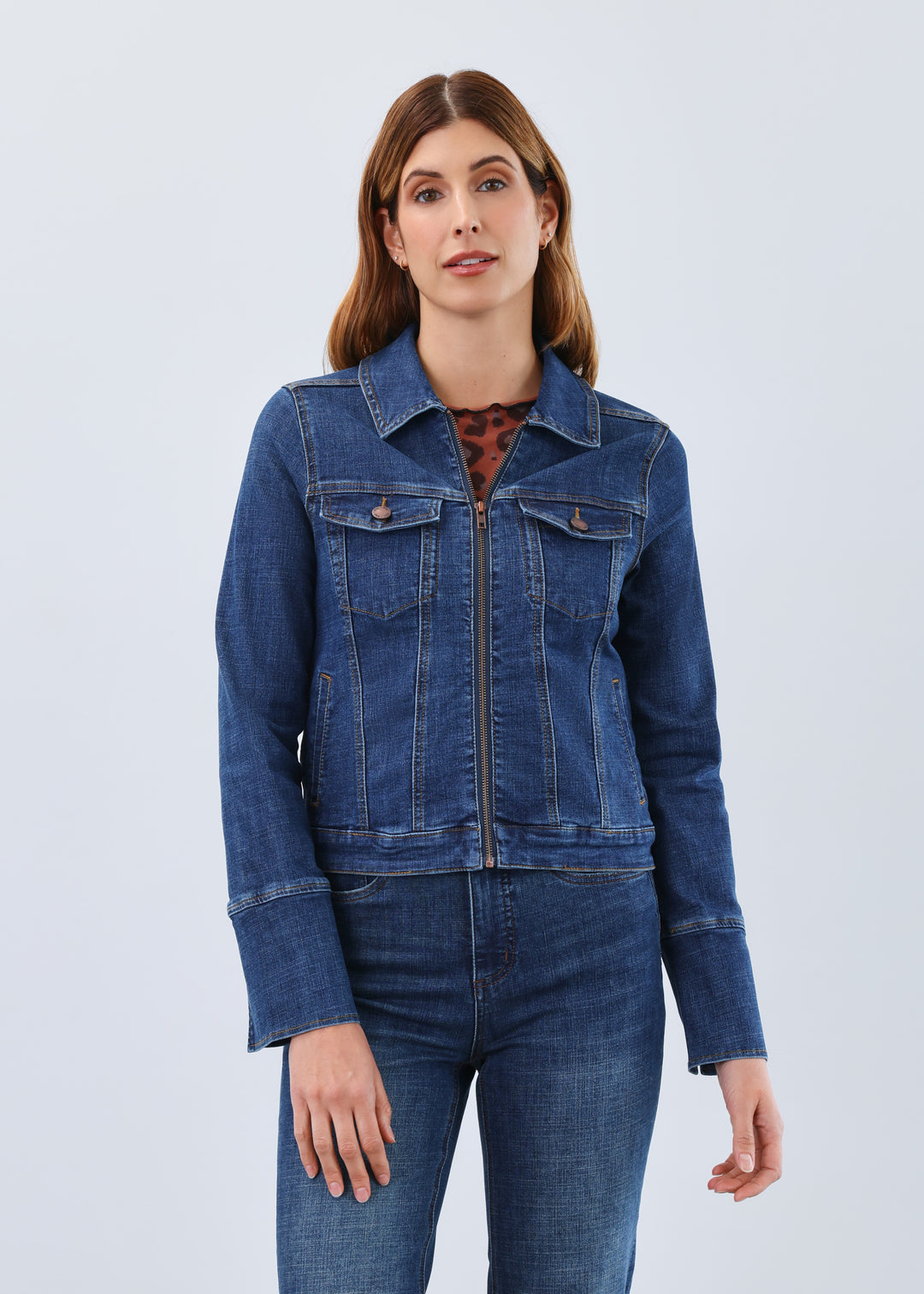 FDJ Zip Front Denim Jacket 1193809-DKBLU Dark Blue