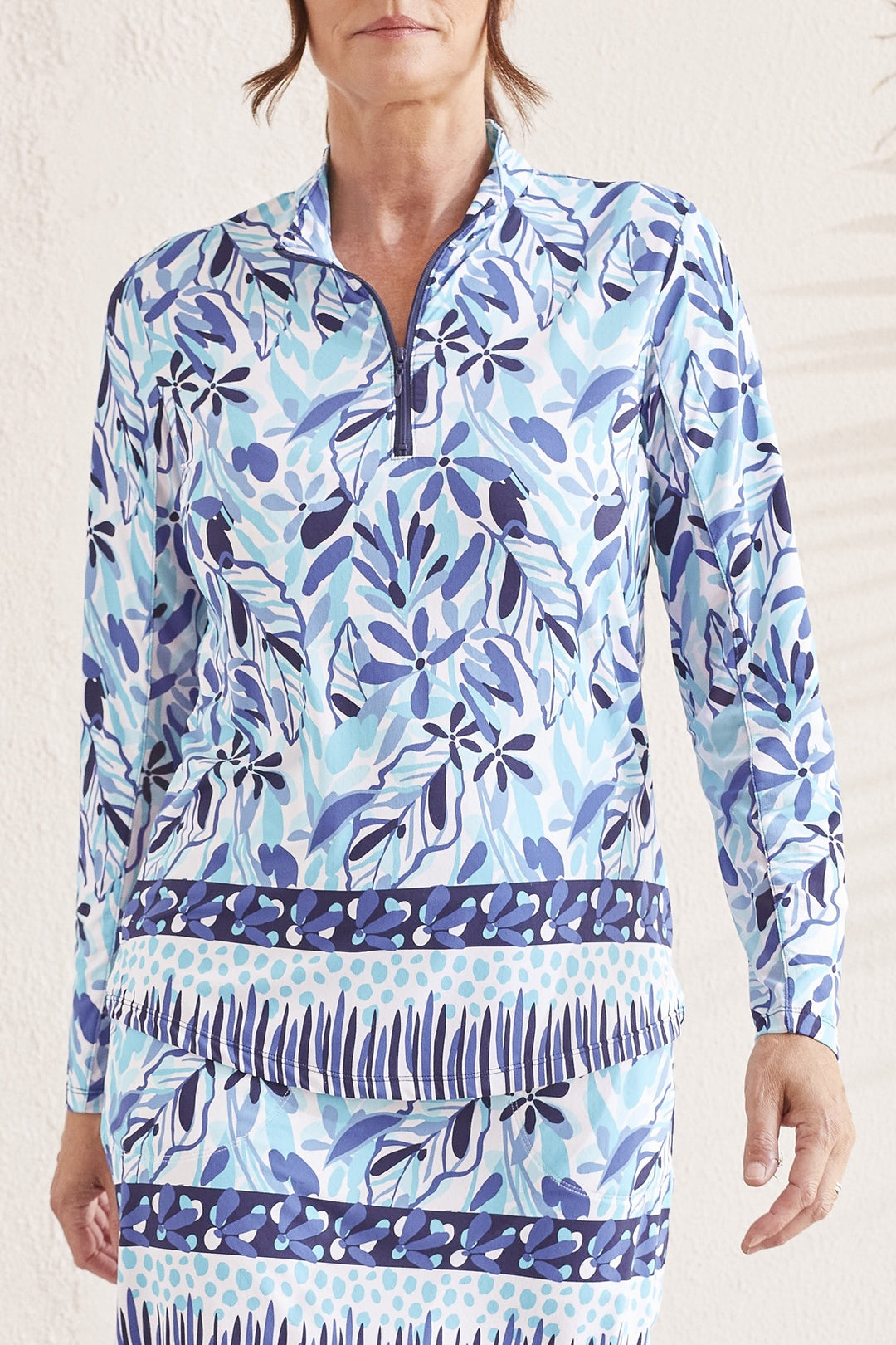 Tribal Sport Long-Sleeve Printed Mockneck Top 1410O-3024-1504 Cobalt