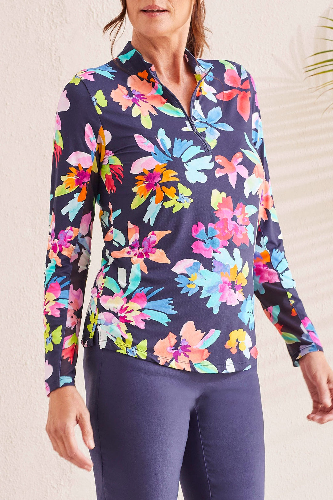 Tribal Sport Long-Sleeve Printed Mockneck Top 1410O-3024-1762 Laguna