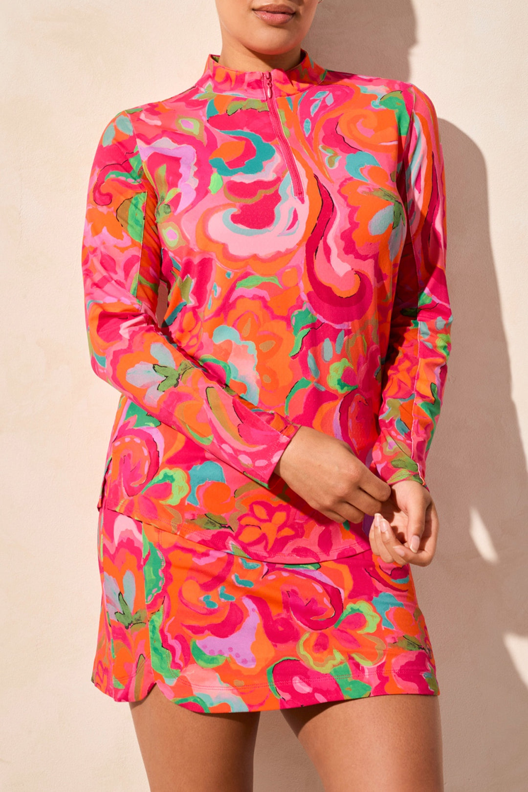 Tribal Sport Long Sleeve Printed Mockneck Top 1410O-3024-3158 Beetroot