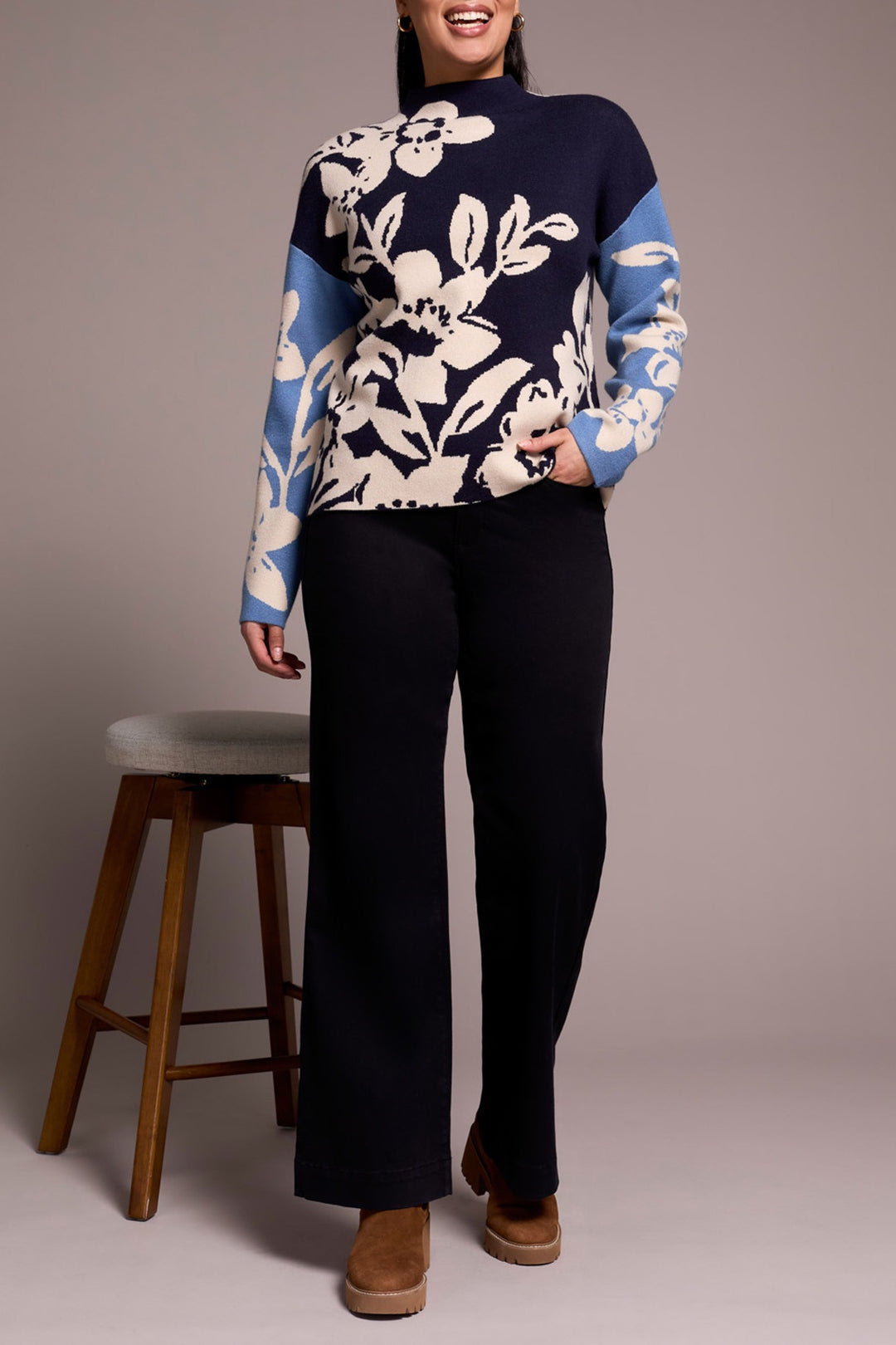 Tribal Funnel Neck Sweater 1542O-8012-0805 Sapphire