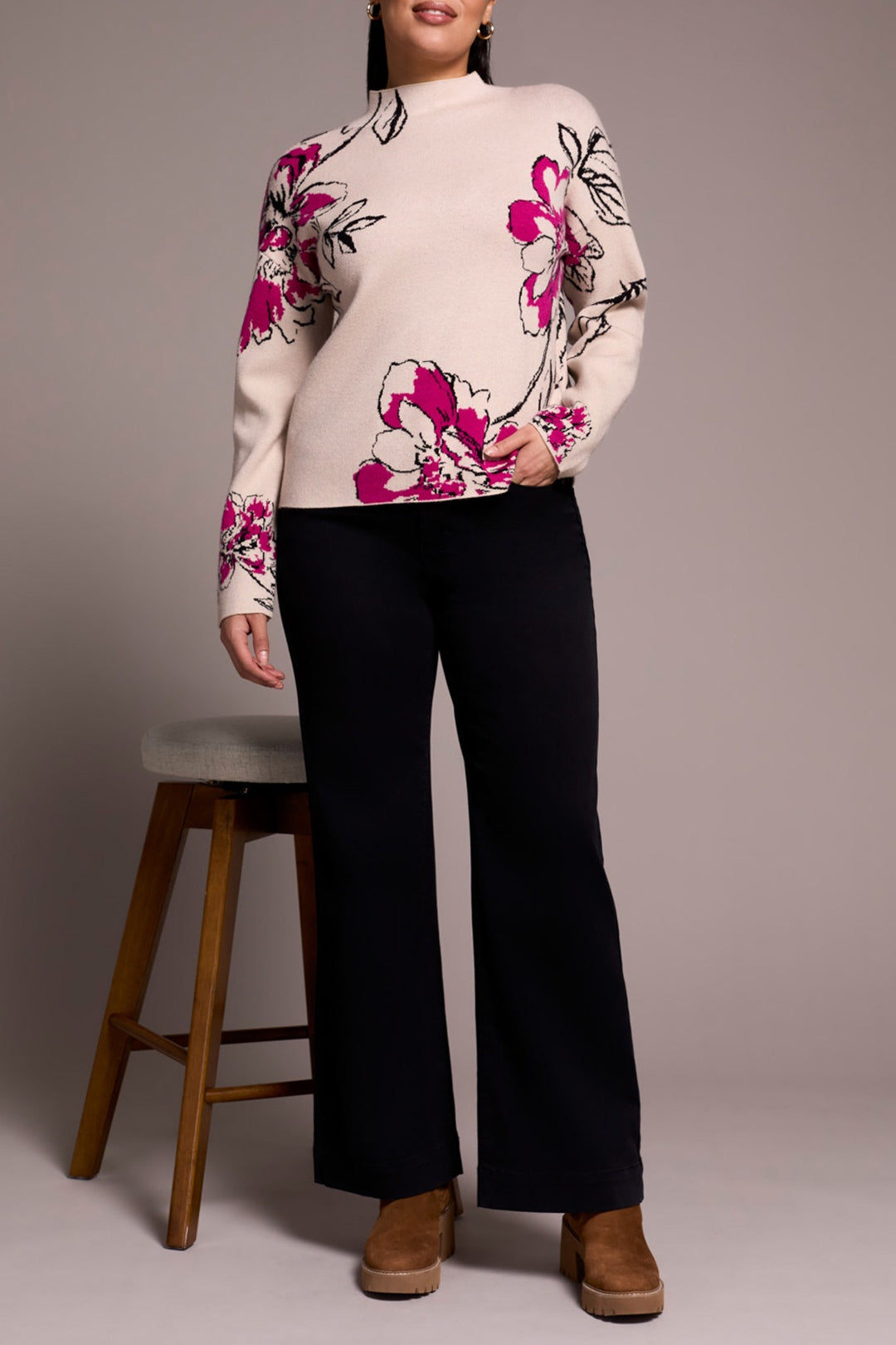 Tribal Funnel Neck Sweater 1542O-8012-1416 Pink Flambe