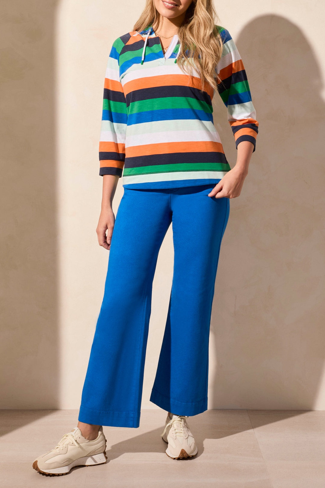 Tribal 3/4 Sleeve Striped Hoodie 1642O-3241-0893 Tangelo