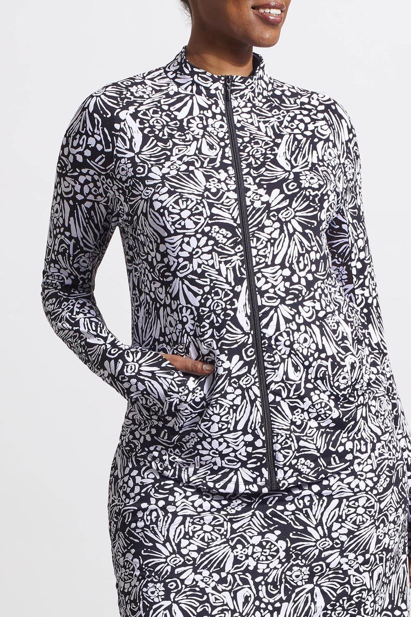 Tribal Sport Printed Zip Front Jacket 1817O-3024-3090 Black Tulip