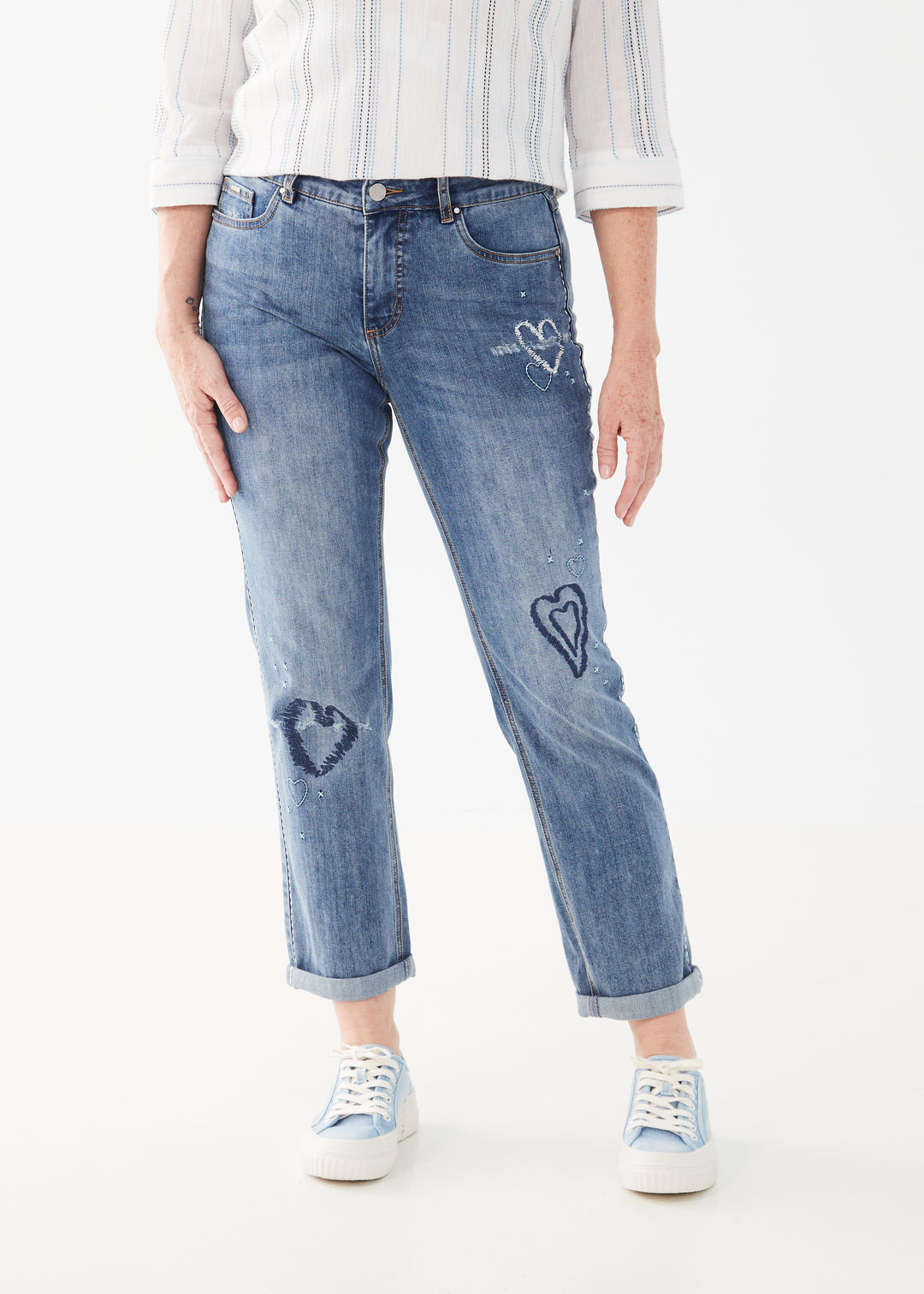 FDJ Girlfriend Embellished Roll-Up Jean 2039779-LTBLUE Light Blue