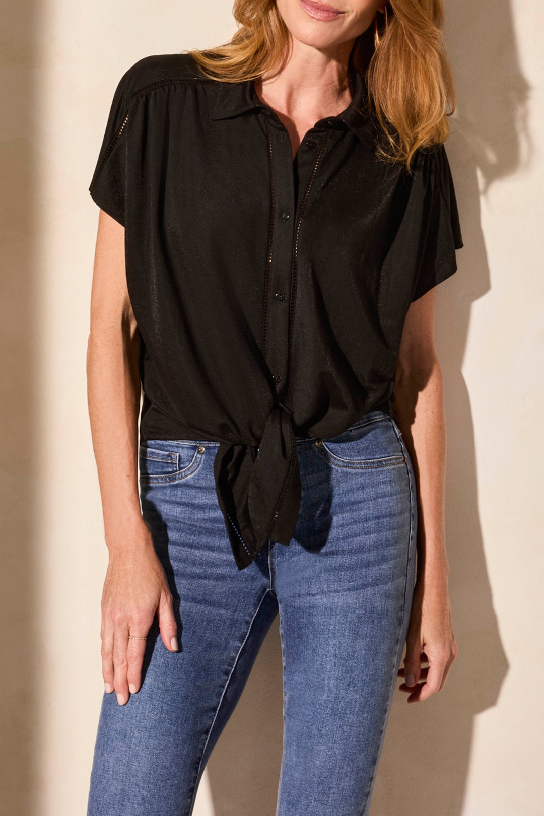 Tribal Short-Sleeved Woven Shirt w/ Tie 2084O-8133-0002 Black