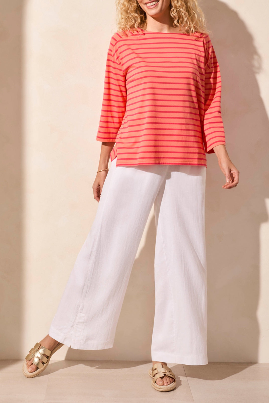 Tribal 3/4 Sleeve Boatneck Top 2088O-3547-2341 Coral Sky