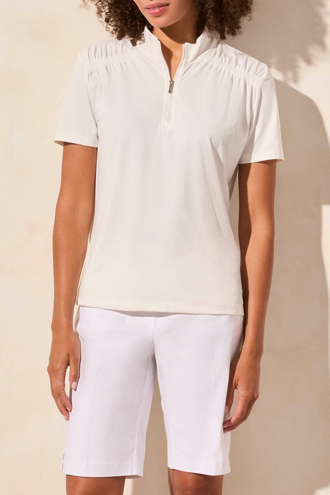 Tribal Sport Short-Sleeve Zip Mockneck Top 2091O-8136-0001 White