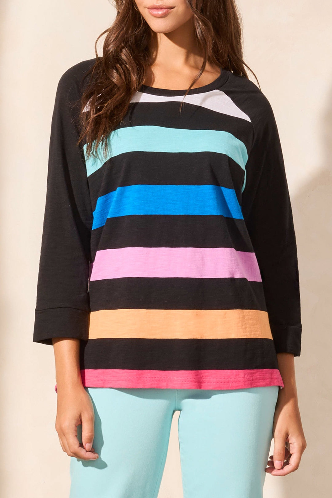 Tribal 3/4 Raglan Sleeve Striped Top 2144O-3704-3158 Beetroot