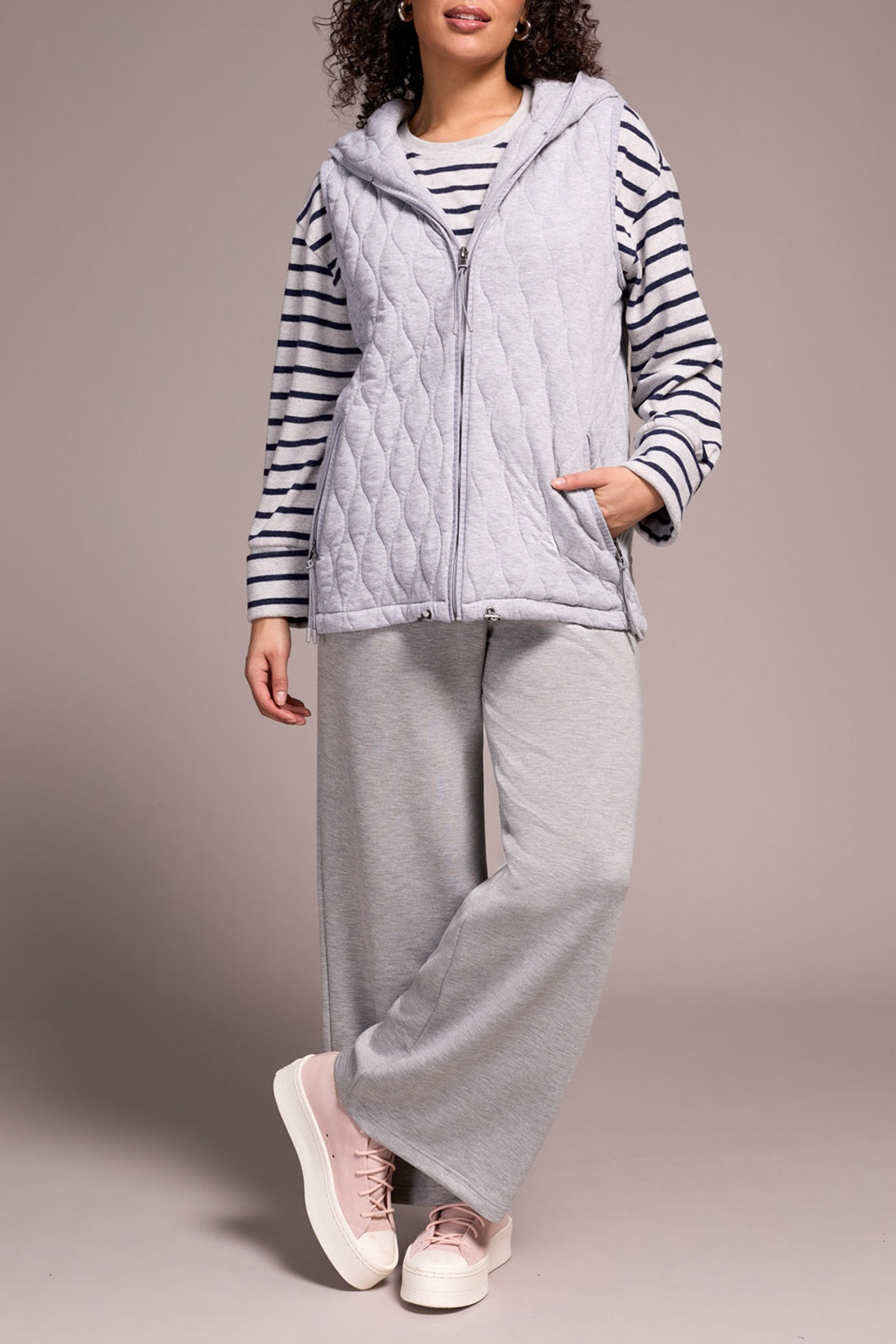 Tribal Zip-Front Vest w/ Hood 2244O-8269-0266 Grey Mix