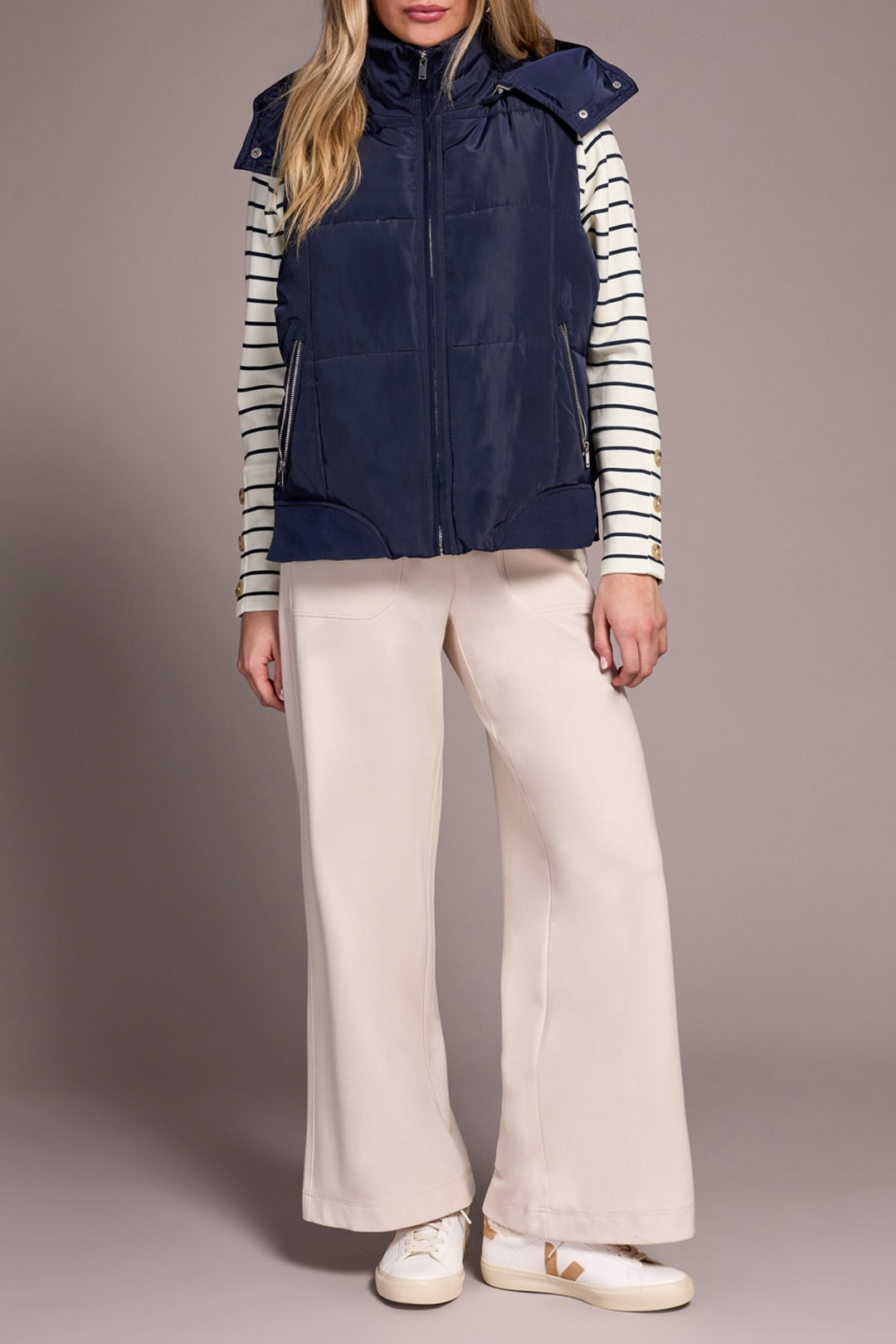 Tribal Quilted Vest w/ Removable Hood 2247O-8272-0805 Sapphire