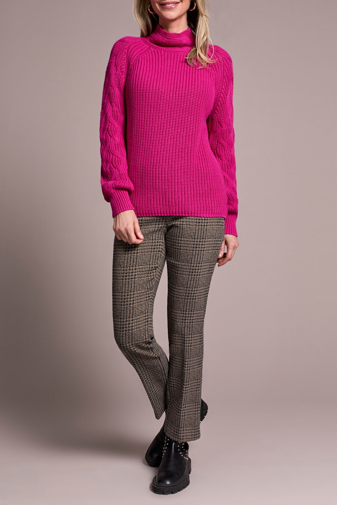Tribal Cable Mock Neck Sweater 2256O-576-1416 Pink Flambe