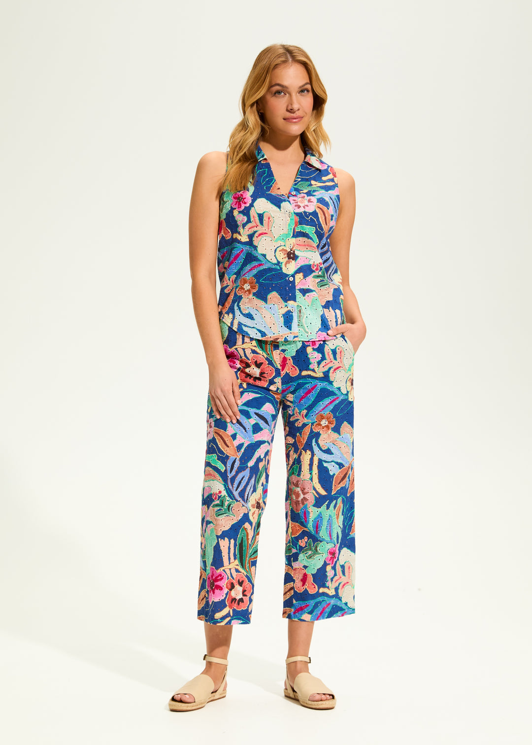 FDJ Eyelet Pull-On Wide Leg Crop 2282937-CAMOFL Pop Camo Floral