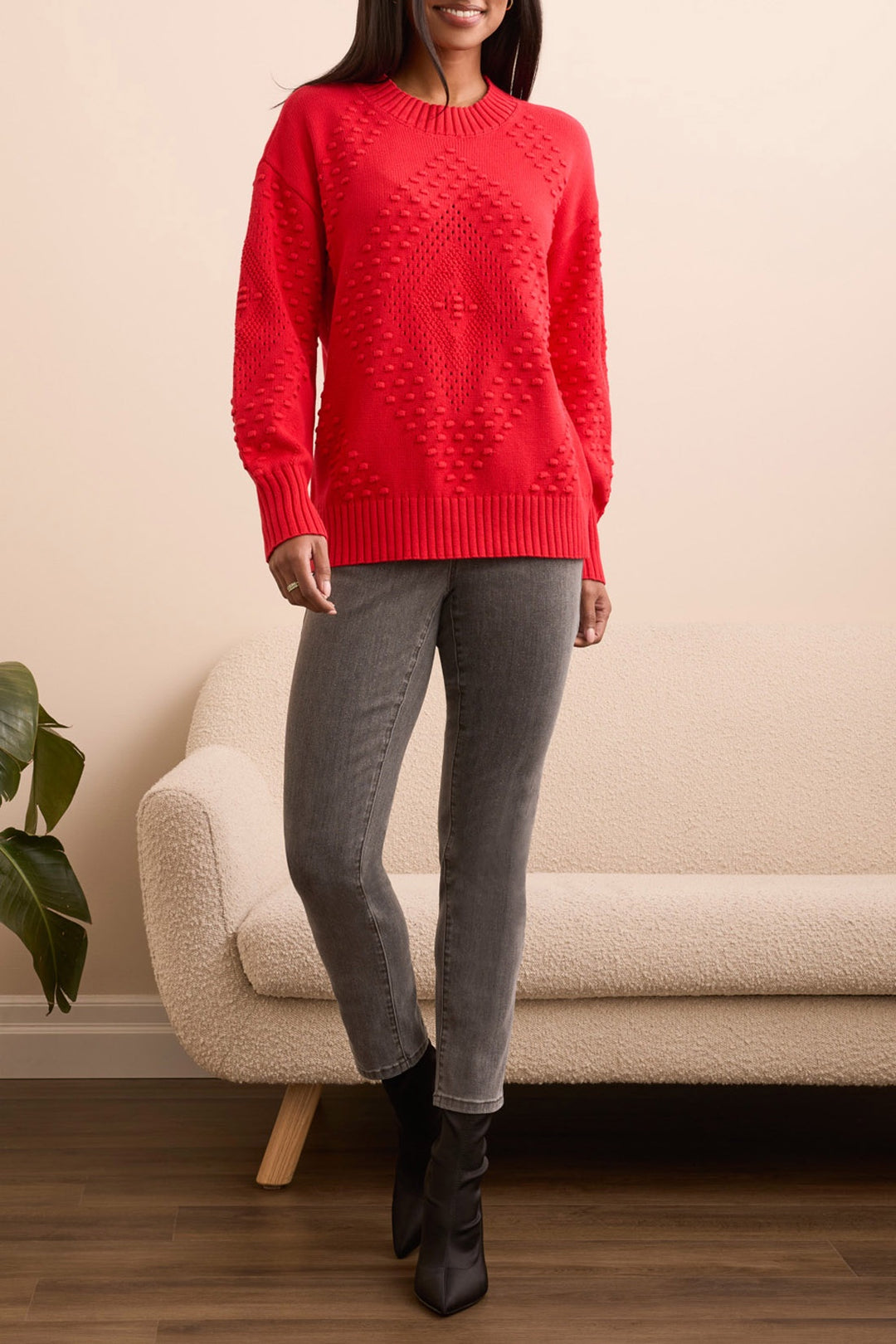 Tribal Crew Neck Sweater 2299O-576-1506 Carmine