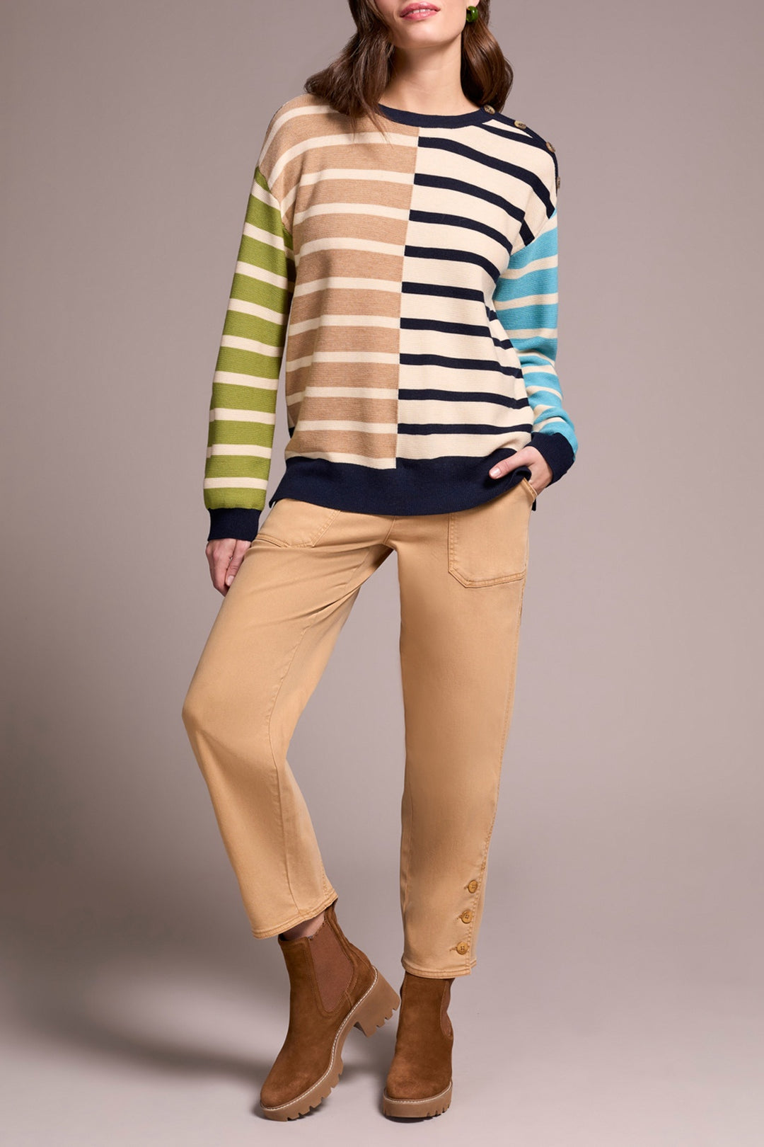 Tribal Crew Neck Sweater w/ Button Detail 2364O-8307-3265 Icelatte