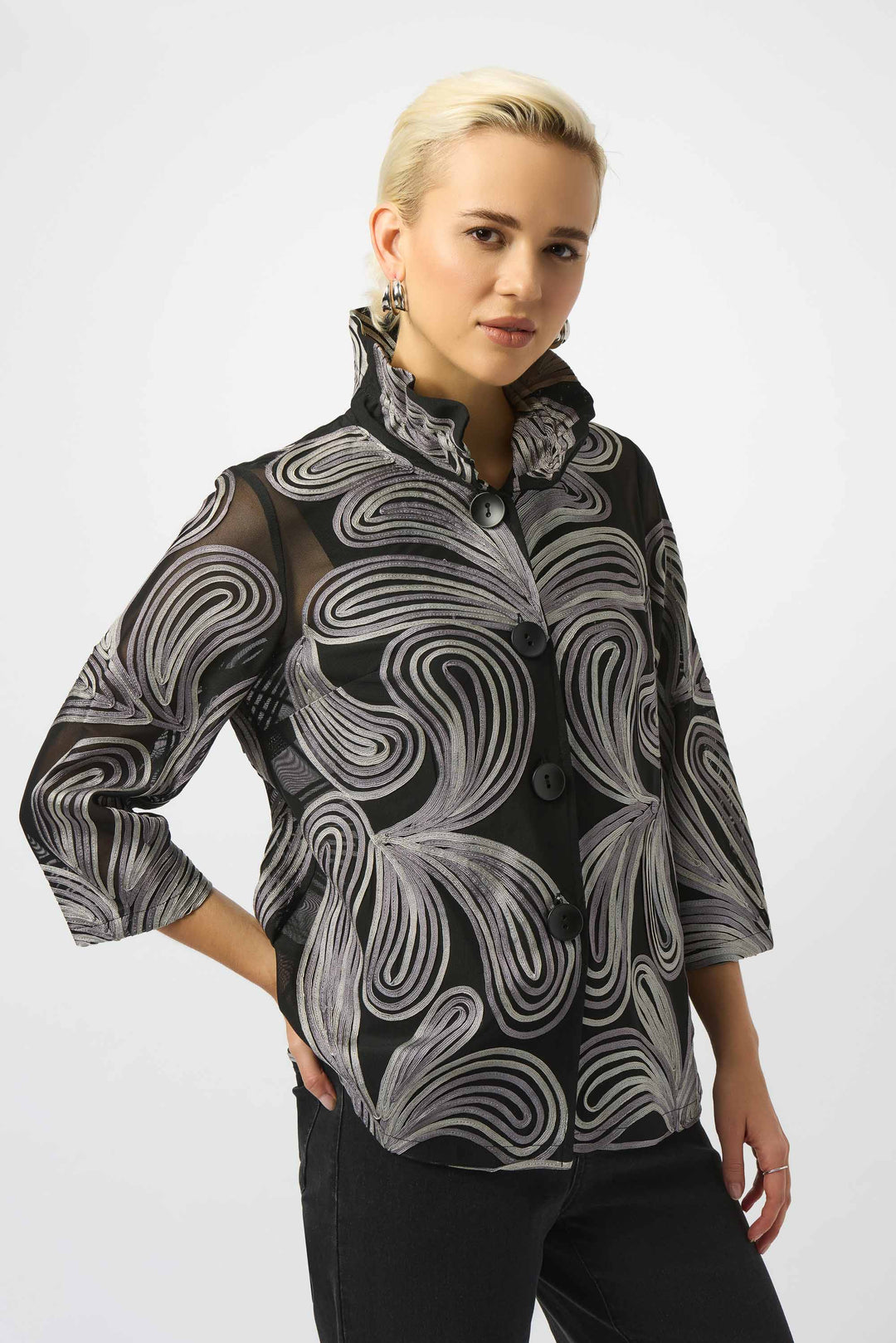 Joseph Ribkoff Embroidered Mesh Jacket 253949-178 Black Multi