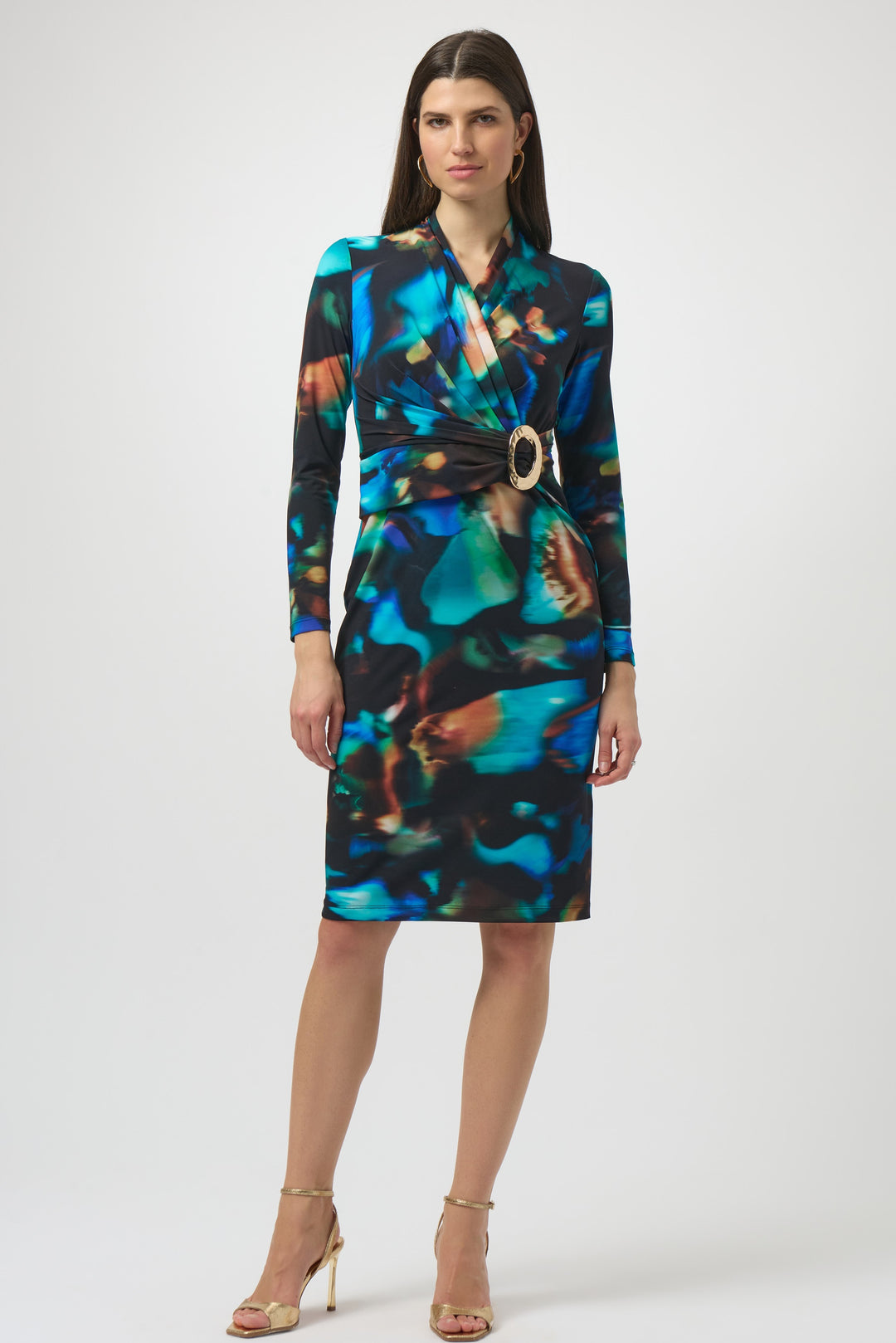 Joseph Ribkoff Knit Print Wrap Dress 254080-178 Black Multi