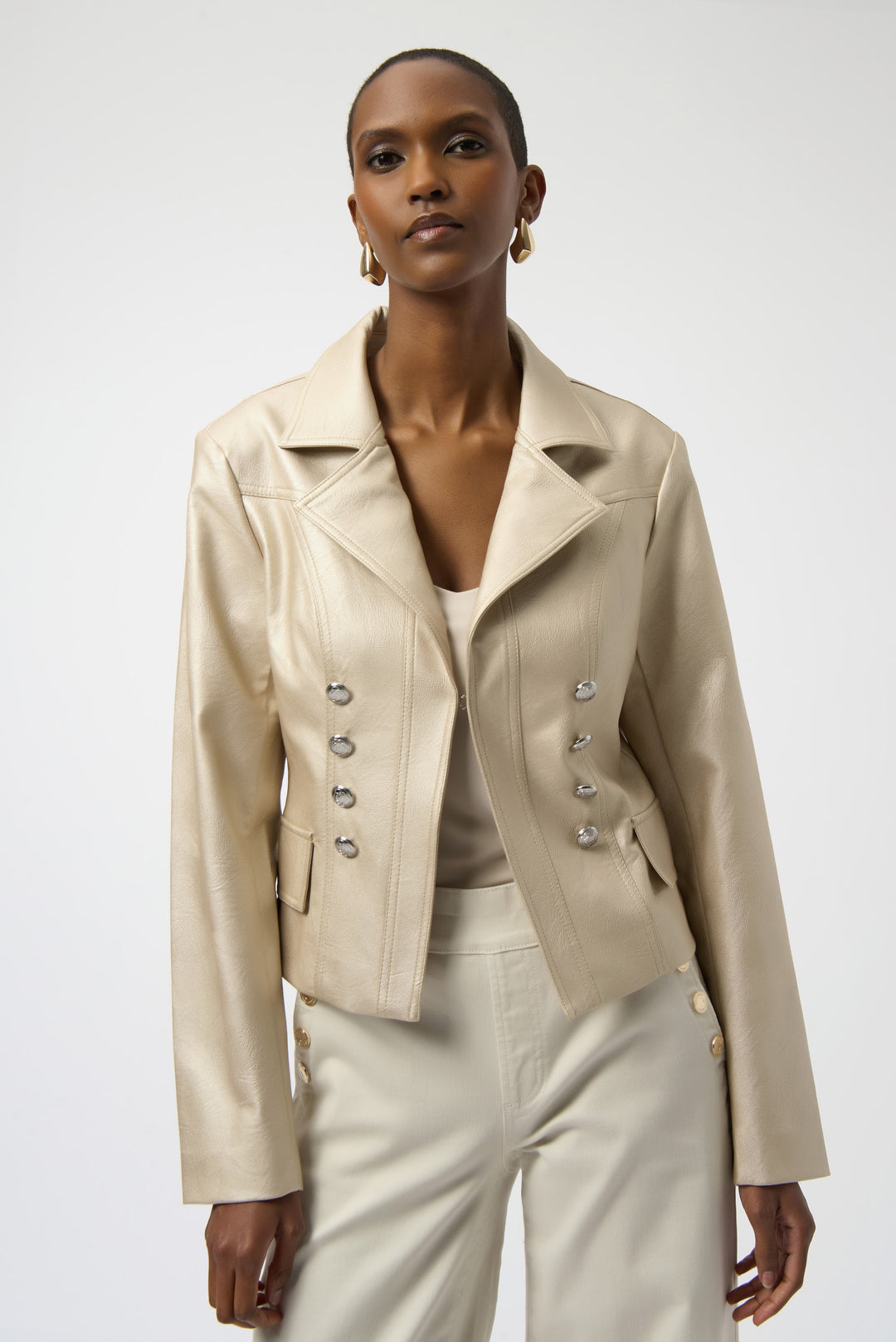 Joseph Ribkoff Leatherette Crop Jacket 254925-26 Gold