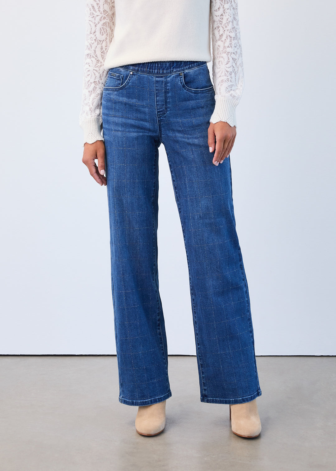 FDJ Pull-On Wide Leg Pant 2931669-SLVCH Silver Check