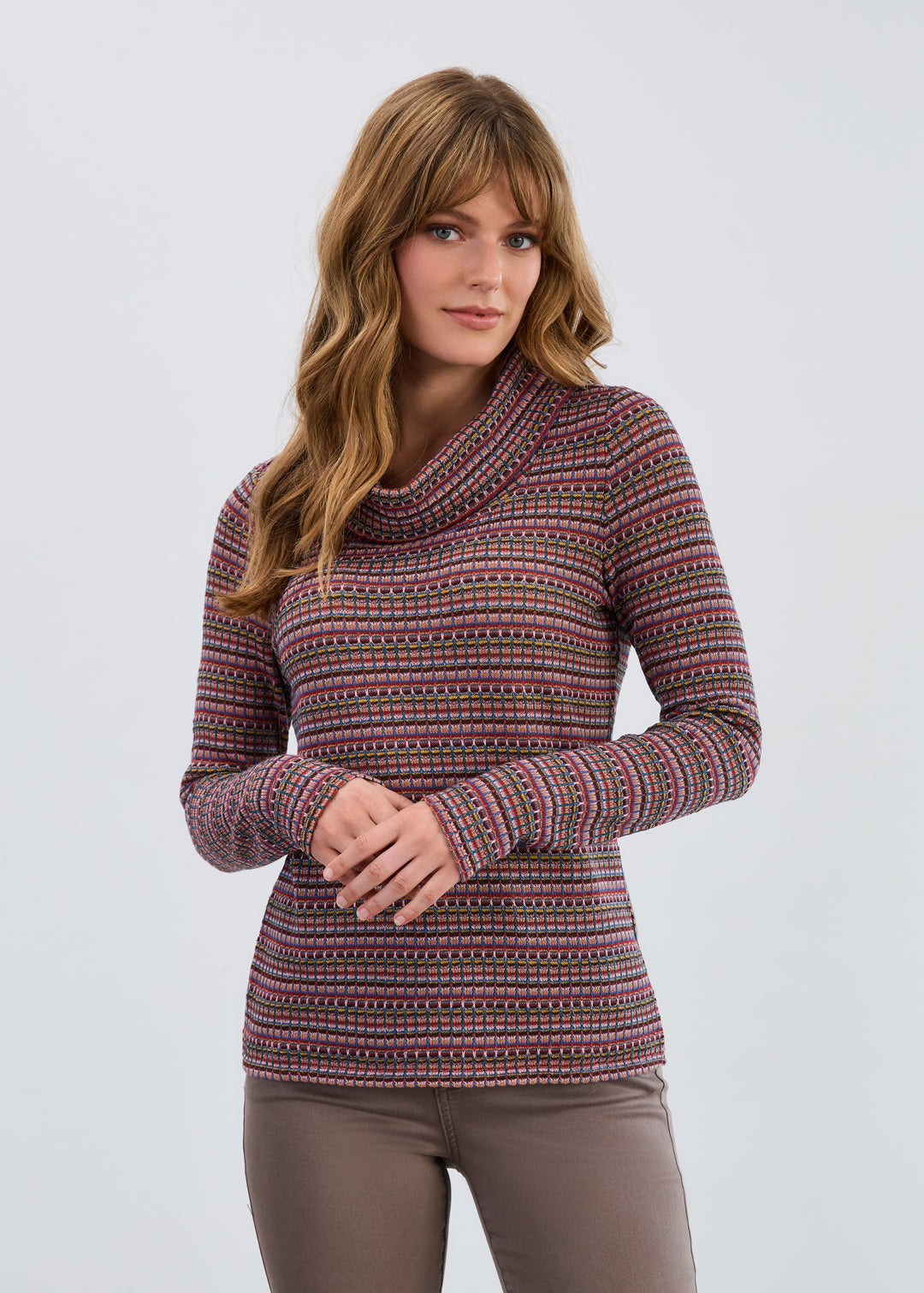 FDJ Long-Sleeve Cowl Neck Top 3121305-SPS Dover Stripe