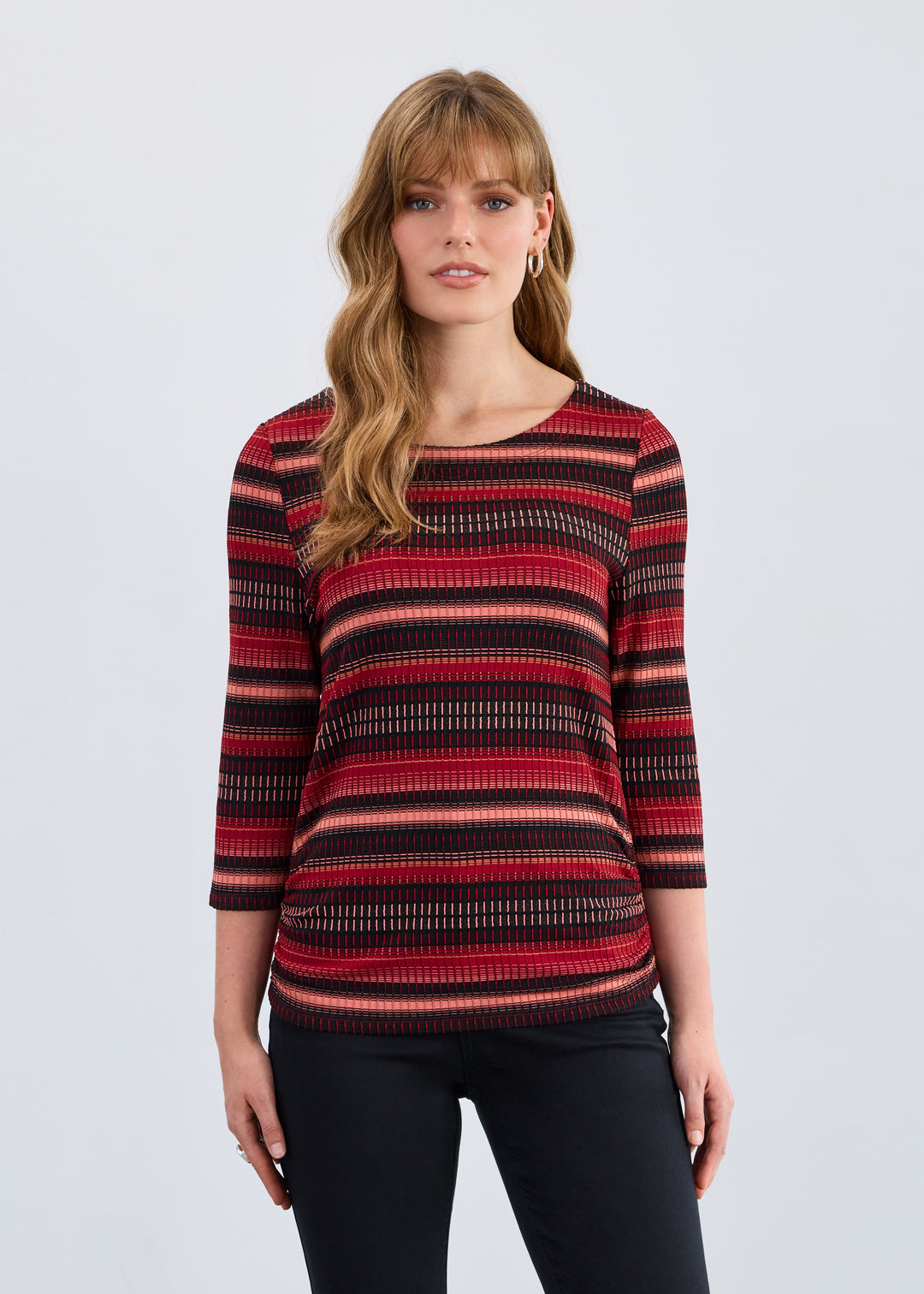 FDJ 3/4 Sleeve Ruched Side Top 3245109-WBX Warm Brix