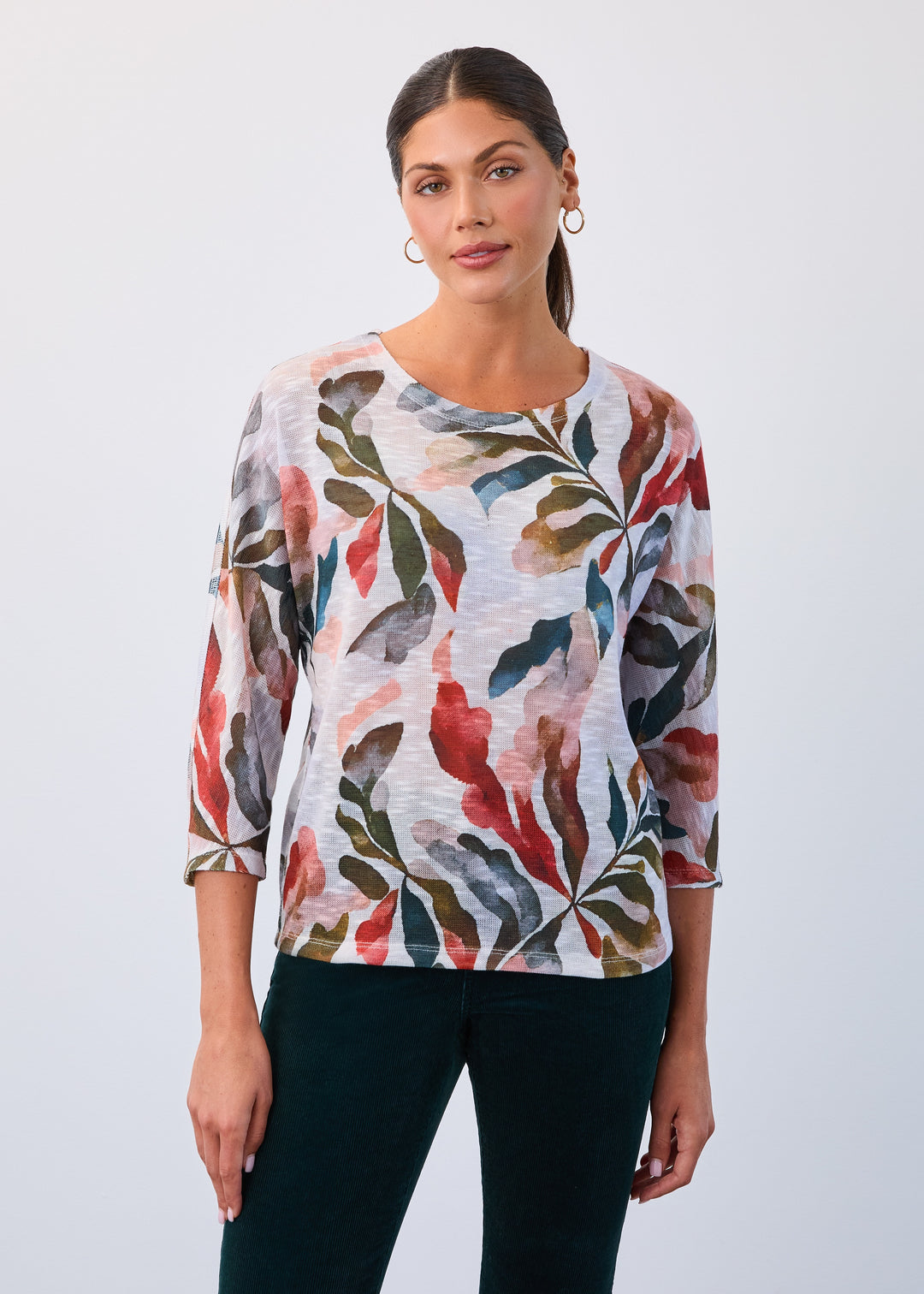 FDJ Dolman Sleeve V-Neck Top 3411955-PRT Acanthus
