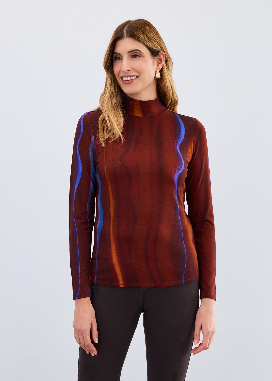 FDJ Long-Sleeve Mock Neck Top 3501756-PRT Fadeout