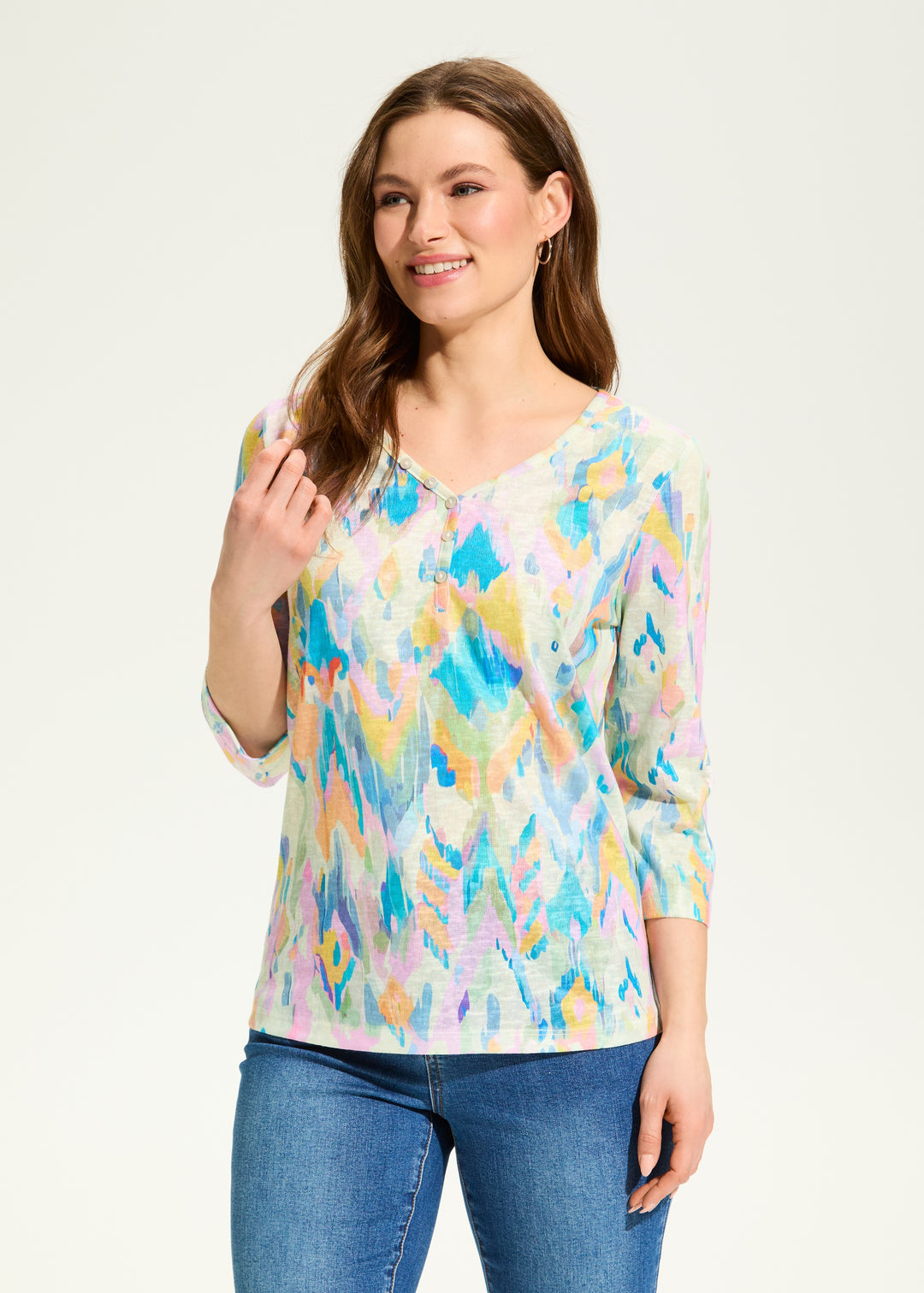 FDJ Notch Neck Top 3722451-DEFIN Definatly Print