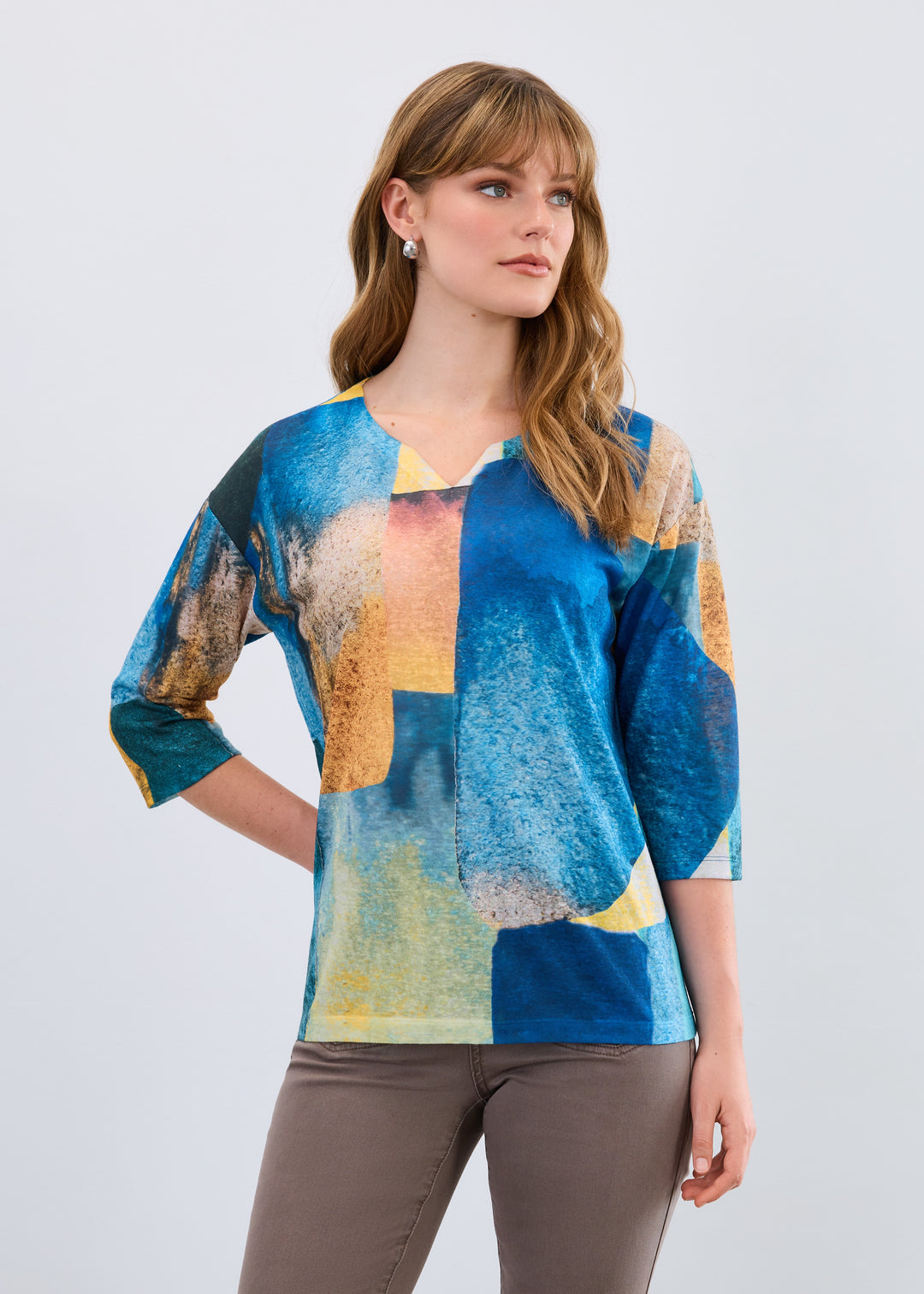 FDJ Drop Shoulder Notch Neck Top 3910451-PRT Bricklane