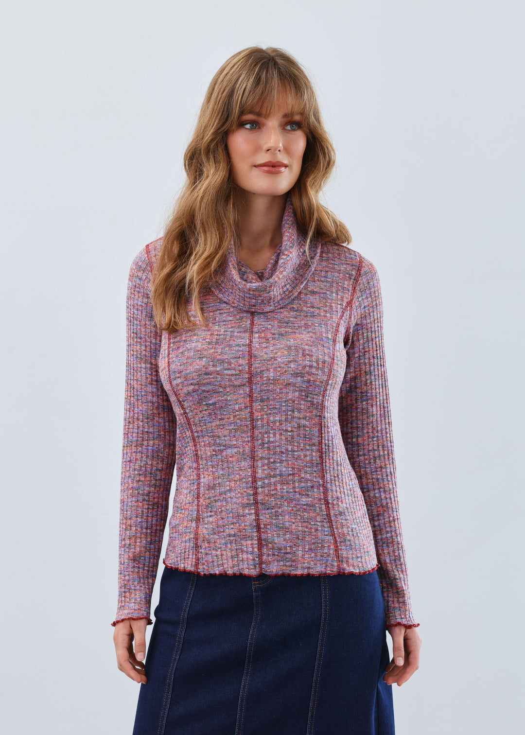 FDJ Long Sleeve Cowl Neck Top 3996553-MTSD Multi Spaced