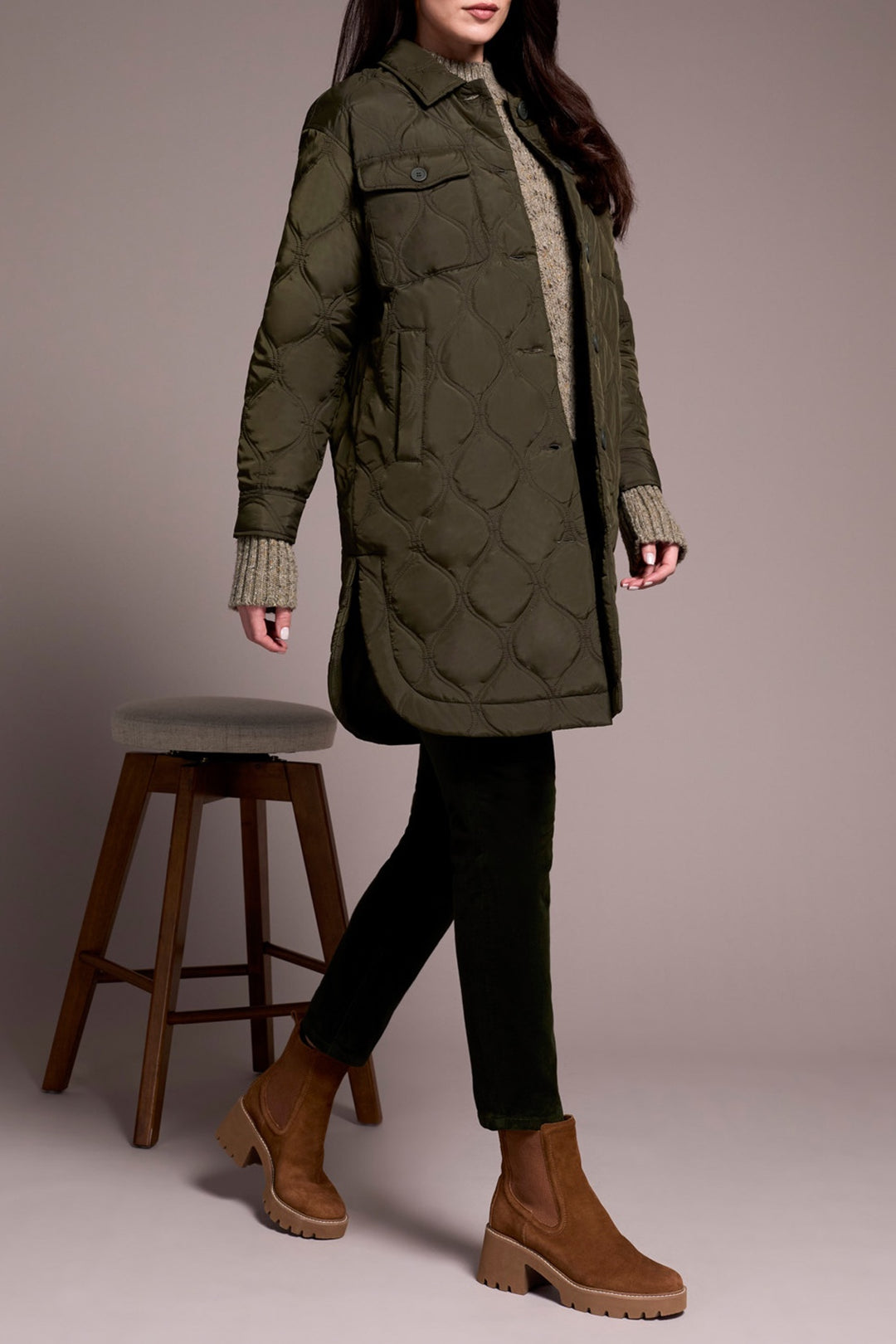 Tribal Long Quilted Shacket 5576O-4895-0382 Spruce