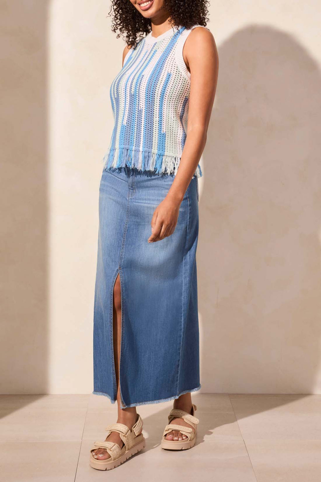 Tribal Sleeveless Sweater Tank w/ Fringe 5714O-576-3193 Sailboat Multi