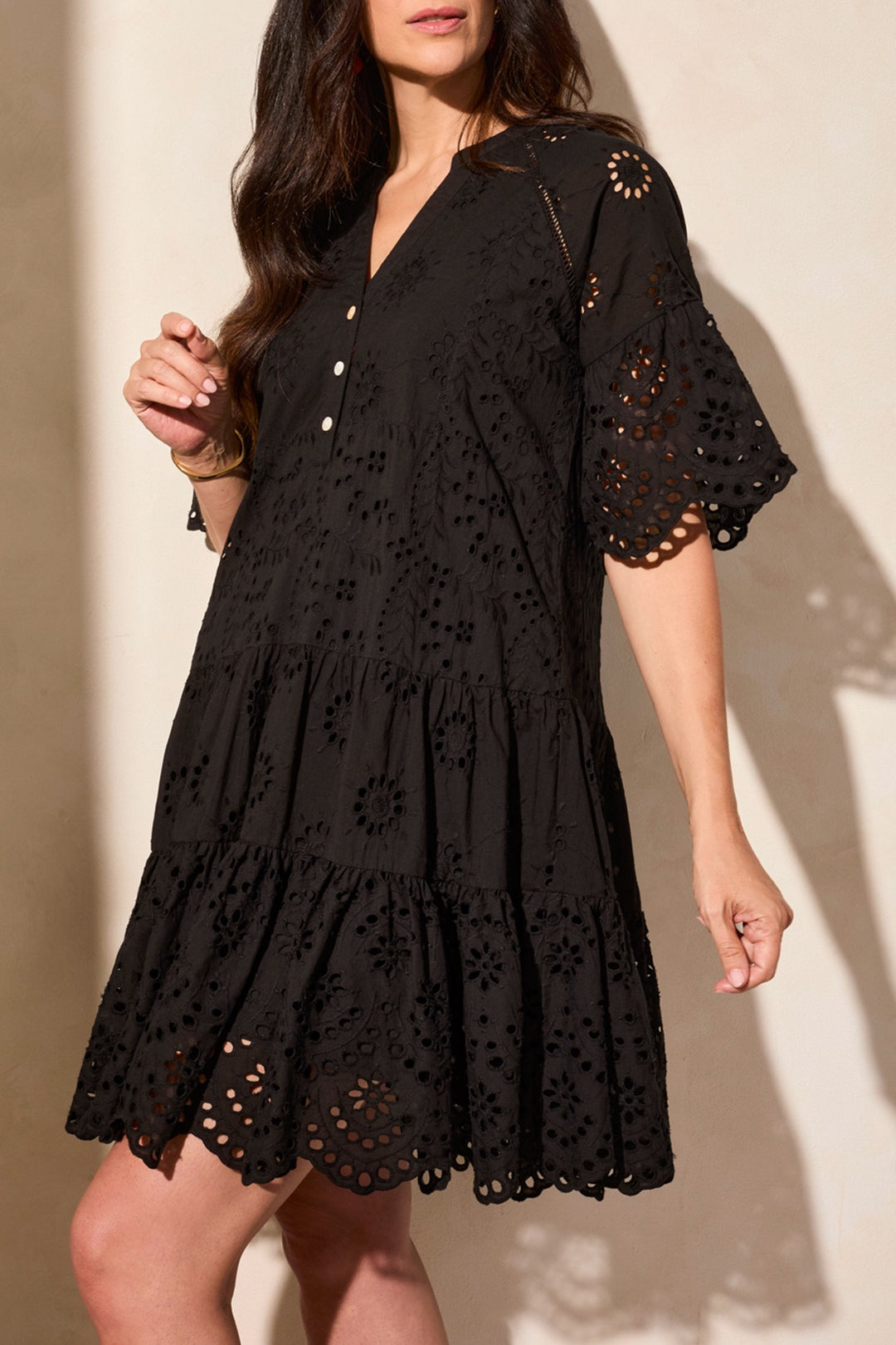 Tribal Mixed Pattern Eyelet Dress 5852O-5333-0002 Black