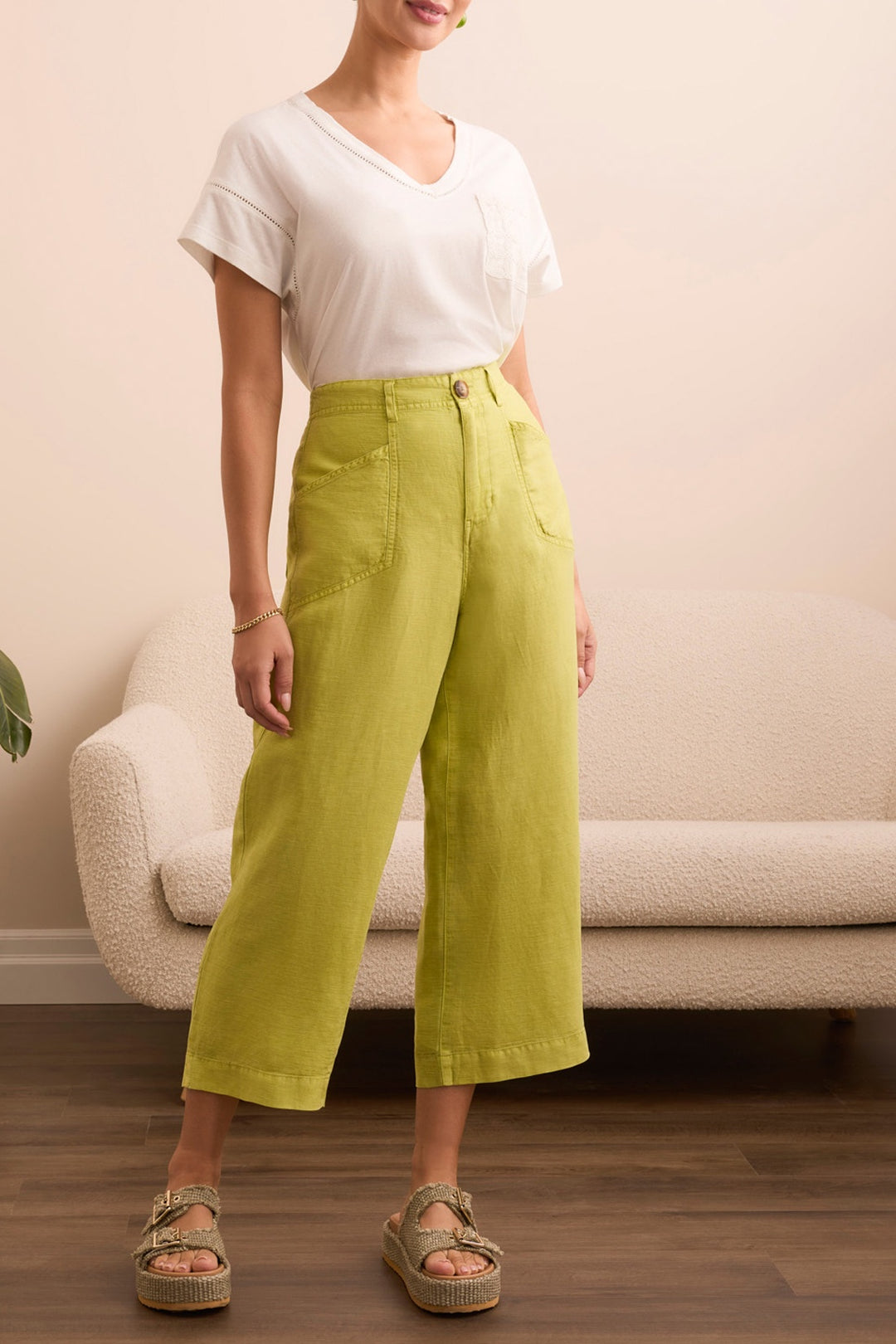 Tribal Brooke Flowy Wide Crop Pant 5863O-4015-0896 Key Lime
