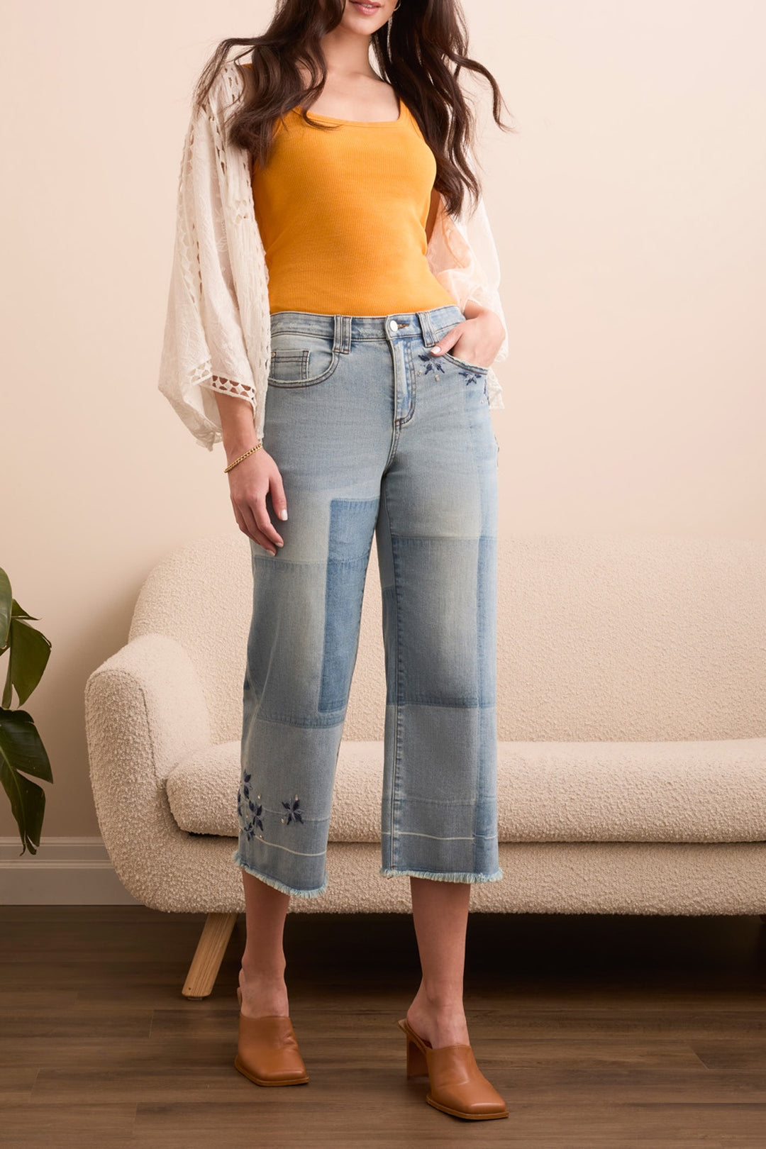 Tribal Audrey Wide Jean w/ Patches + Embroidery 5867O-5012-3018 Shadow Blue