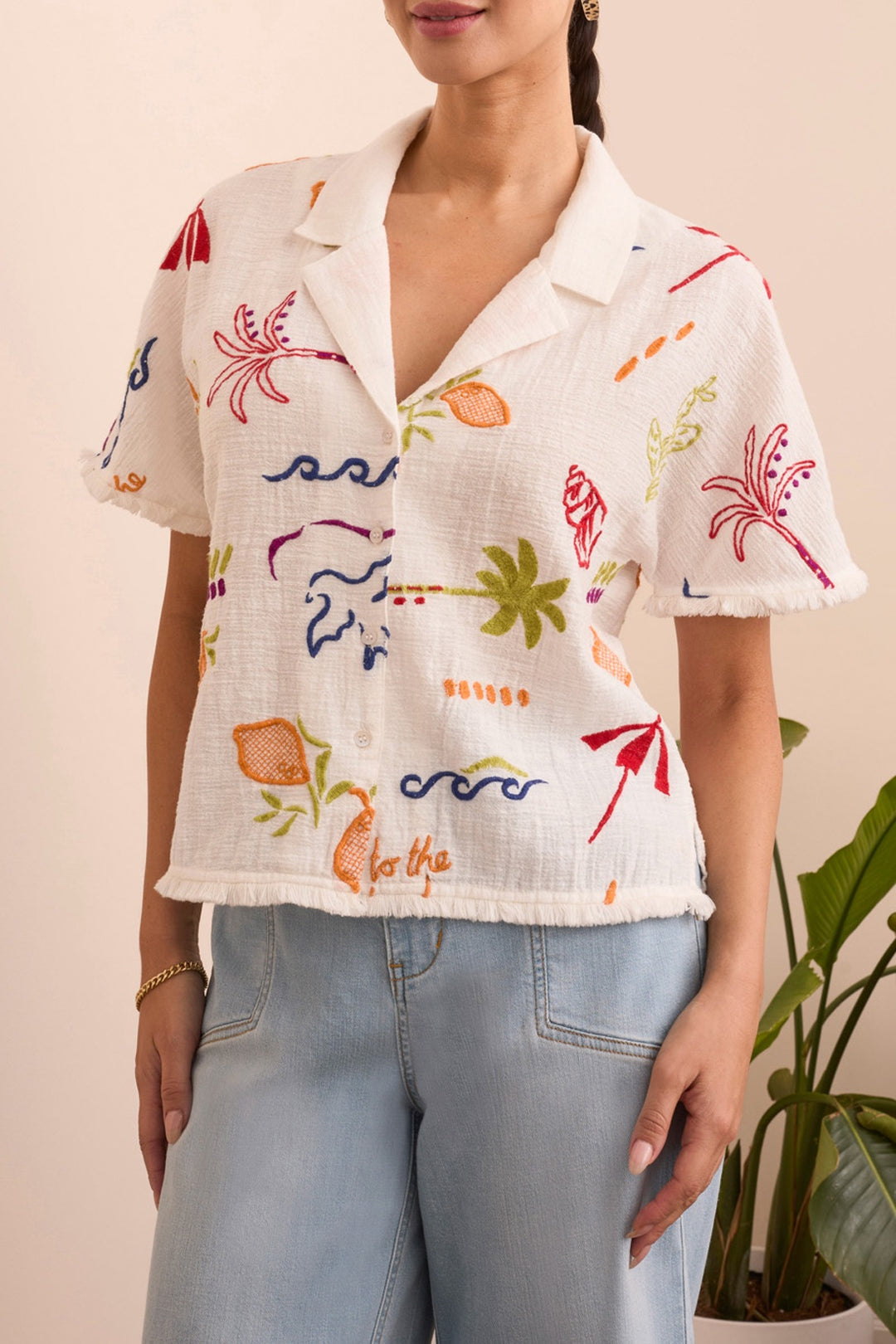 Tribal Embroidered Blouse w/ Fringe 5869O-5006-3234 Summer White - 1 ONLY SIZE X-SMALL - 20% OFF