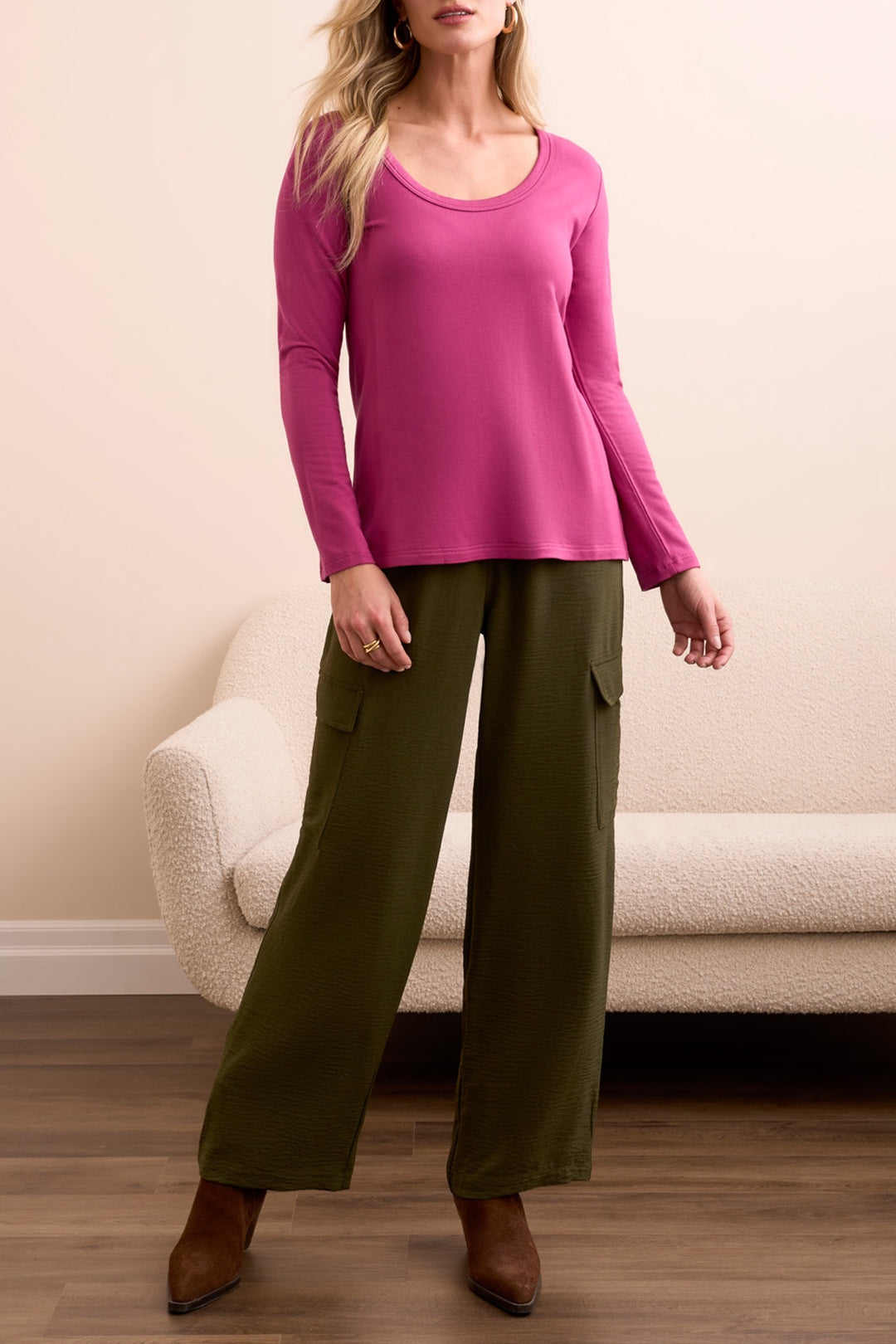 Tribal Scoop Neck Top w/ Side Slits 5895O-2422-1826 Roseberry