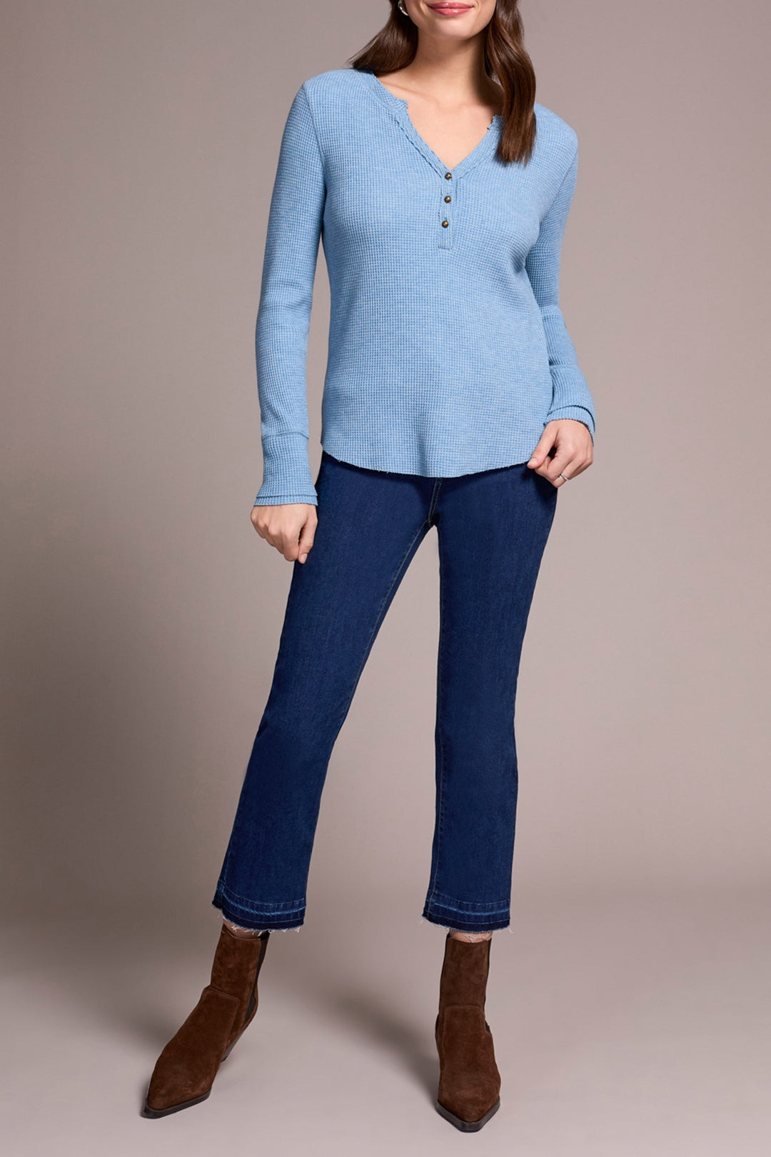 Tribal Henley Top w/ Buttons 5899O-5159-1812 Heather Denim