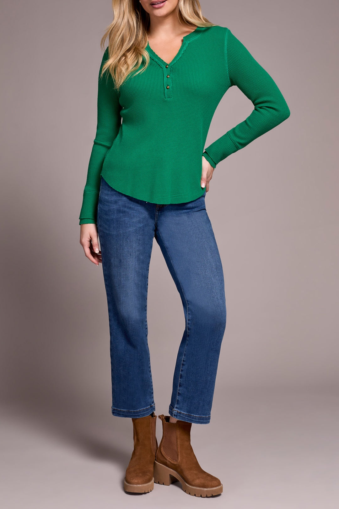 Tribal Henley Top w/ Buttons 5899O-5159-3246 Fieldgreen