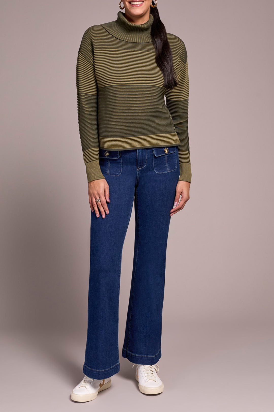 Tribal Turtleneck Hi-Lo Sweater 5933O-4814-0382 Spruce