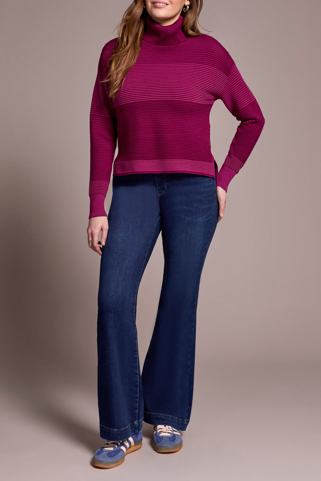 Tribal Turtleneck Hi-Lo Sweater 5933O-4814-1324 Plumwine