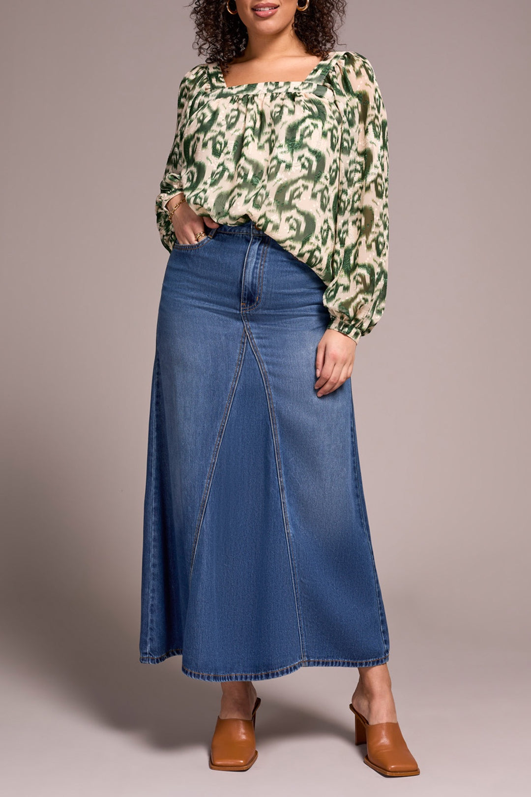 Tribal Long Denim Skirt 5936O-4390-2484 Bluebliss
