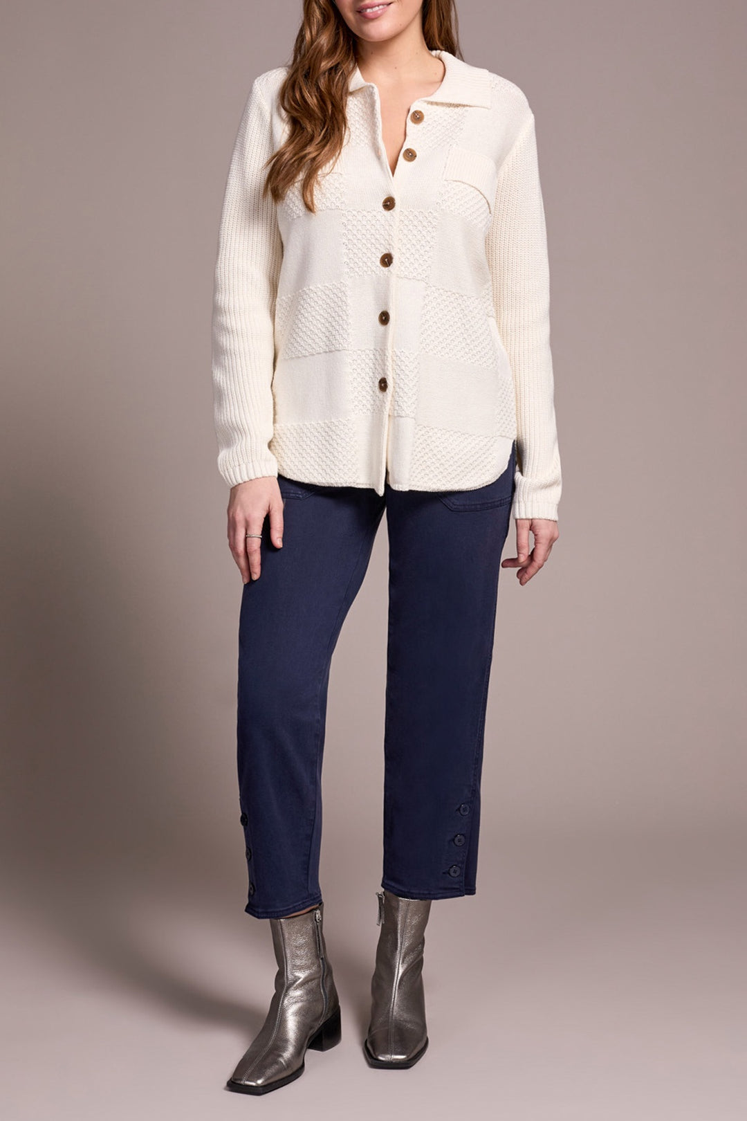 Tribal Sweater Shacket w/ Wash Effect 5939O-4632-0026 Cream