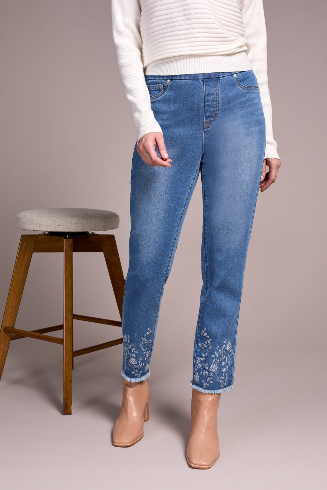 Tribal Audrey Pull-On Slim Jean w/ Hem Embroidery 5952O-5132-2422 Skyfall