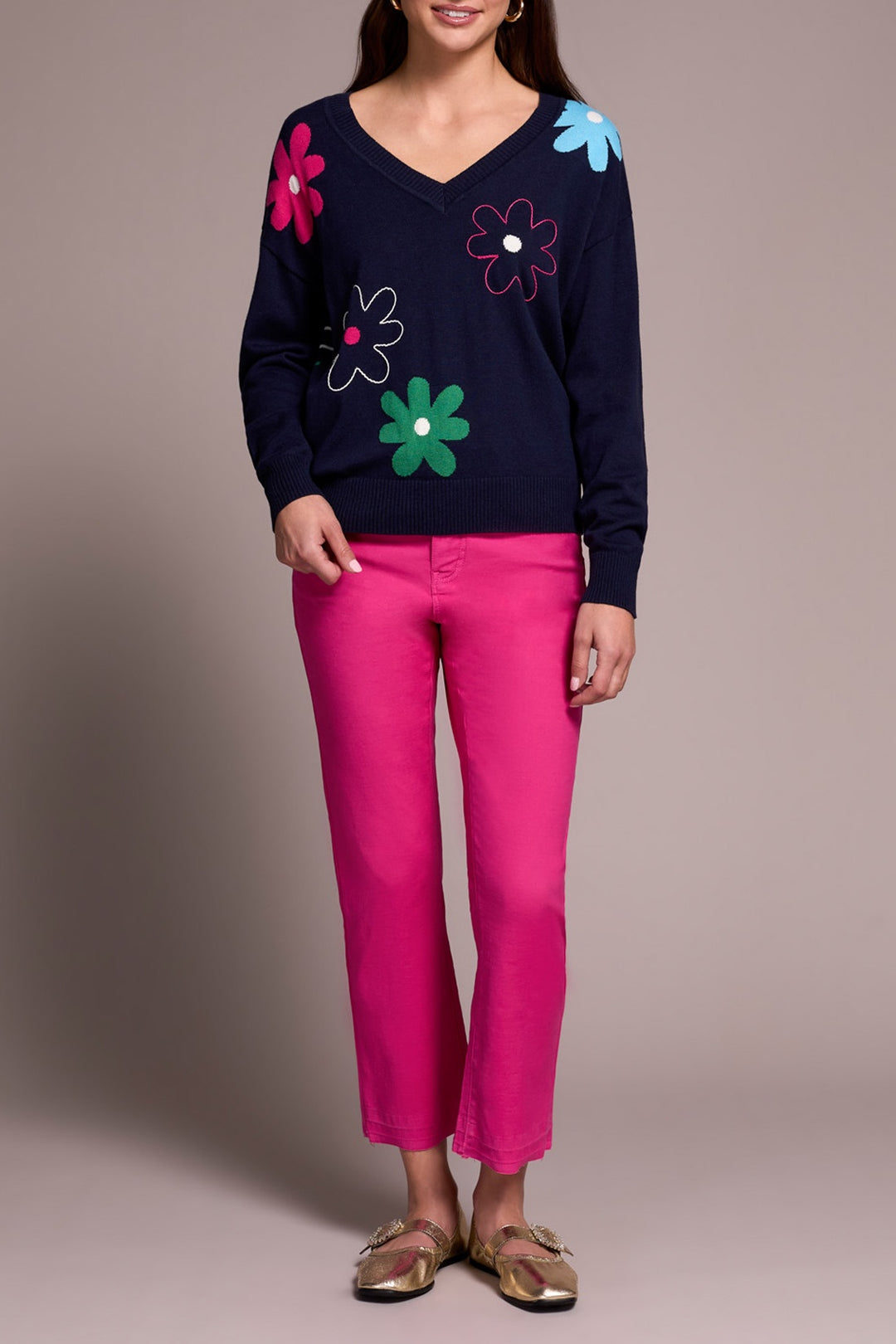 Tribal V-Neck Embroidered Sweater 5993O-6018-1625 Nightfall