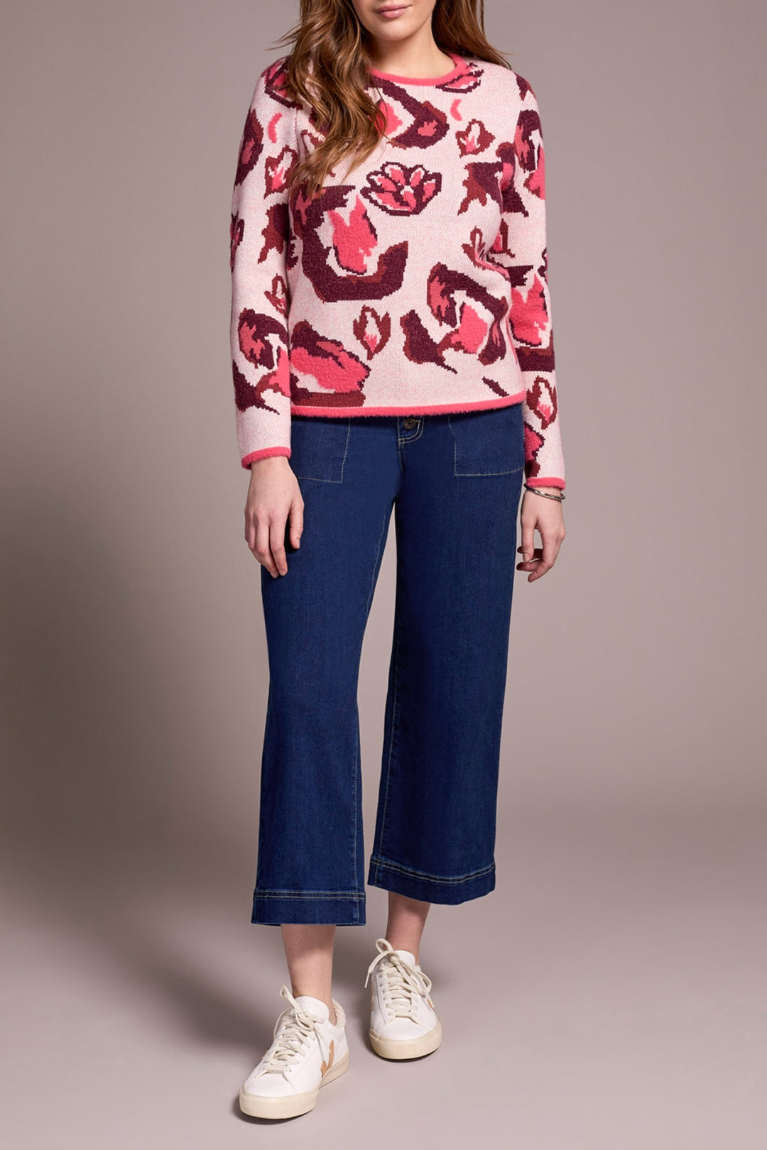 Tribal Crew Neck Jacquard Sweater 6005O-4857-0026 Cream
