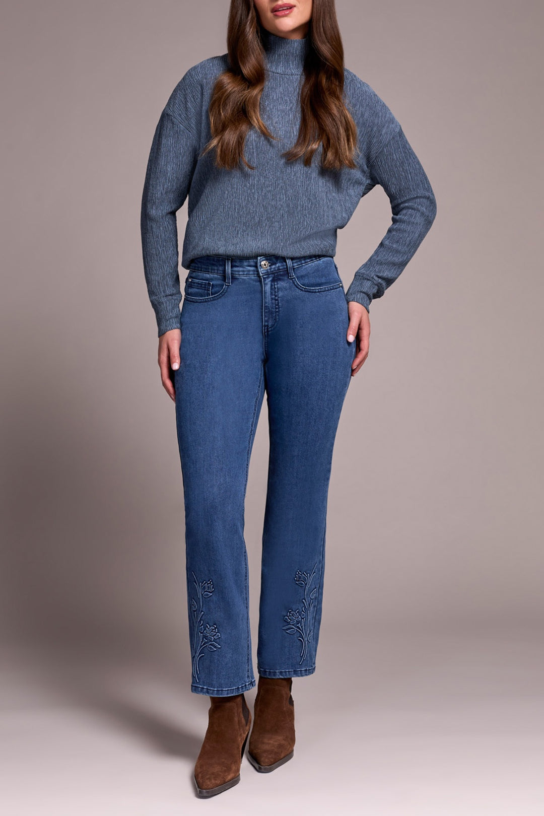 Tribal Audrey Flare Jean w/ Flower 6012O-5074-2170 Softnavy