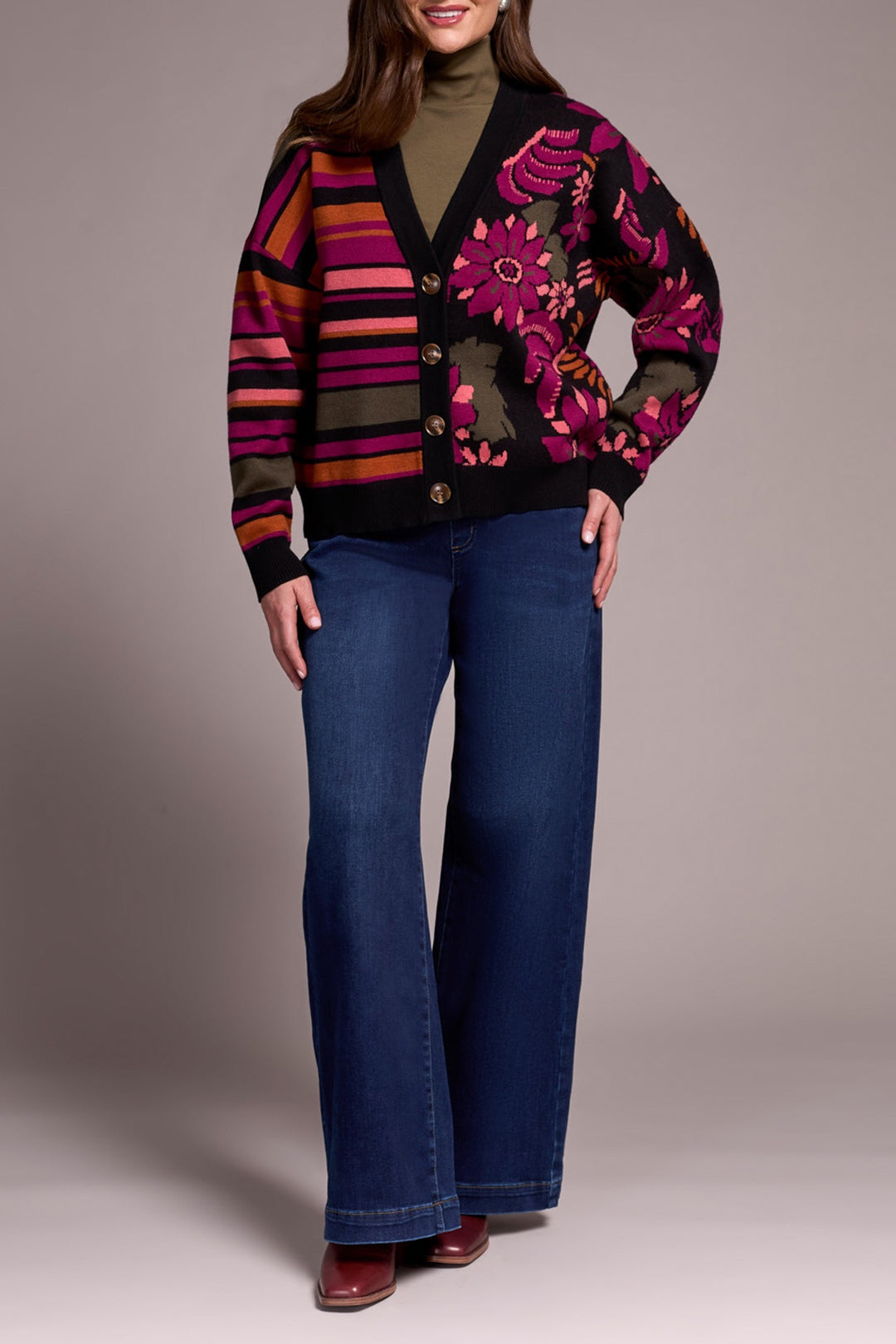 Tribal Button Front Cardigan Sweater 6019O-4848-0002 Black