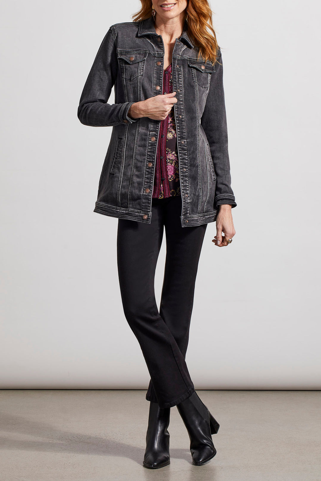 Tribal Maxi Denim Jacket w/ Snap Closure 6042O-333-3006 Muted Black
